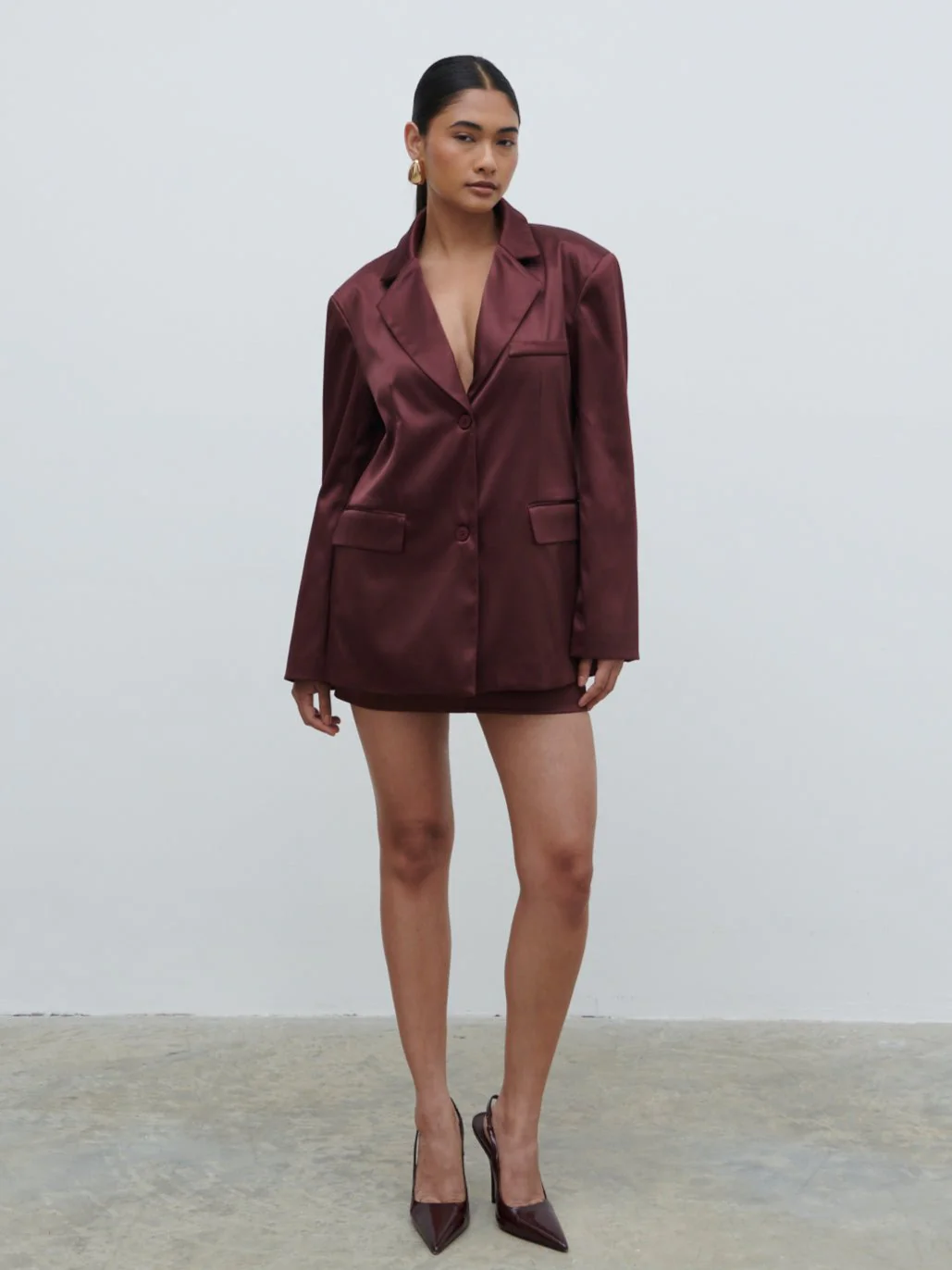 Beck Satin Oversized Dad Blazer - Deep Wine - Image 6