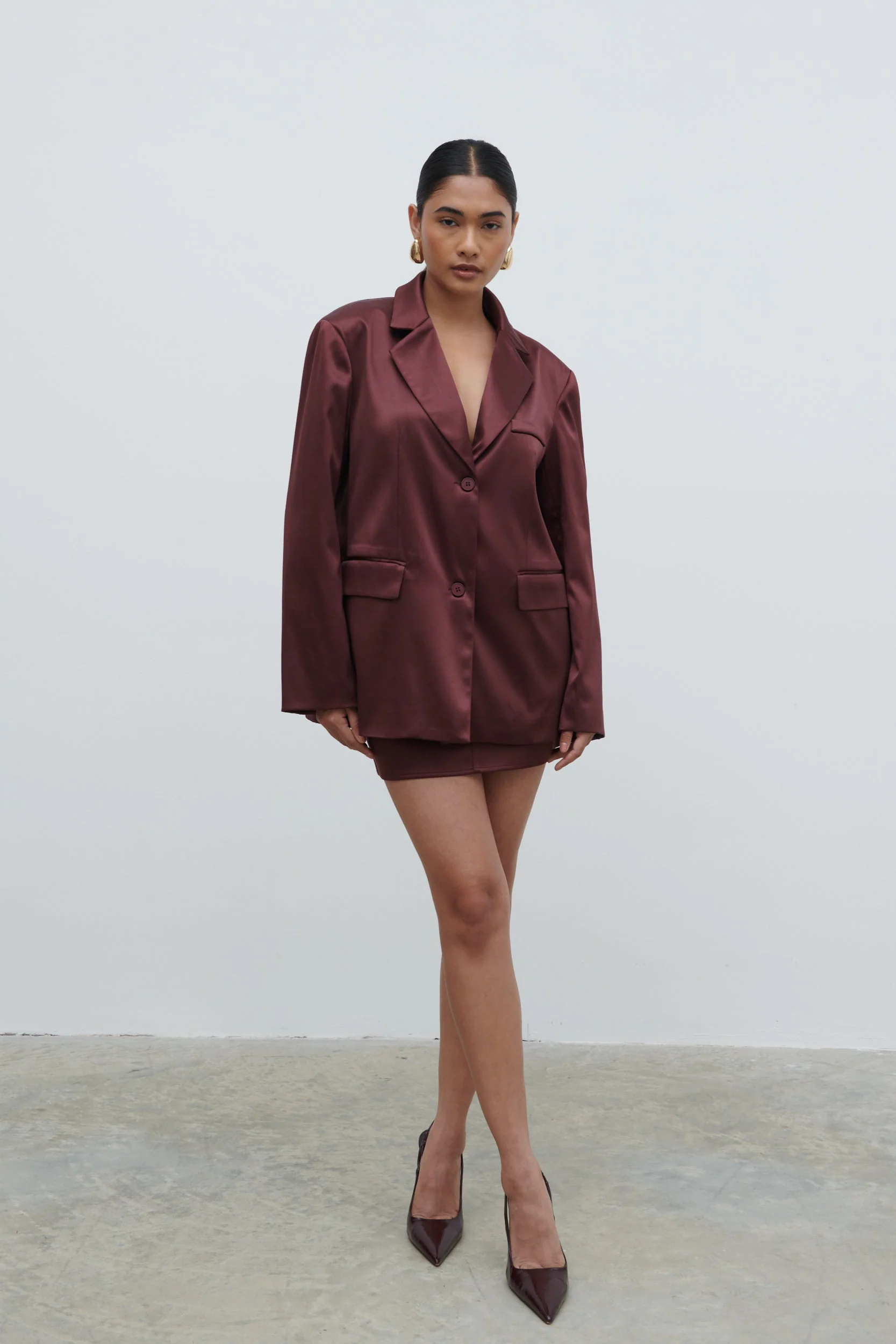 Beck Satin Oversized Dad Blazer - Deep Wine - Image 8