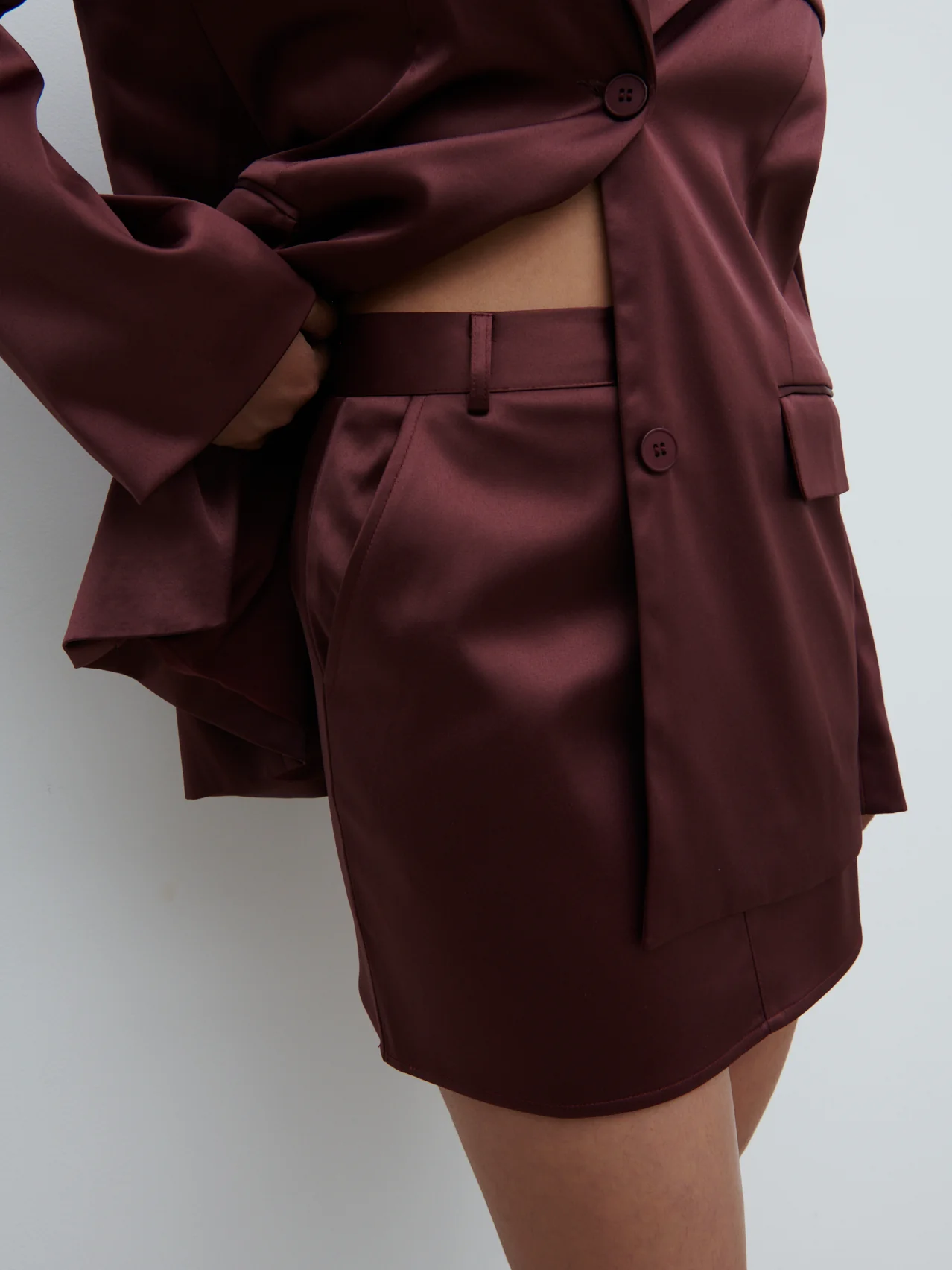 Beck Satin Tailored Micro Mini Skirt - Deep Wine - Image 6