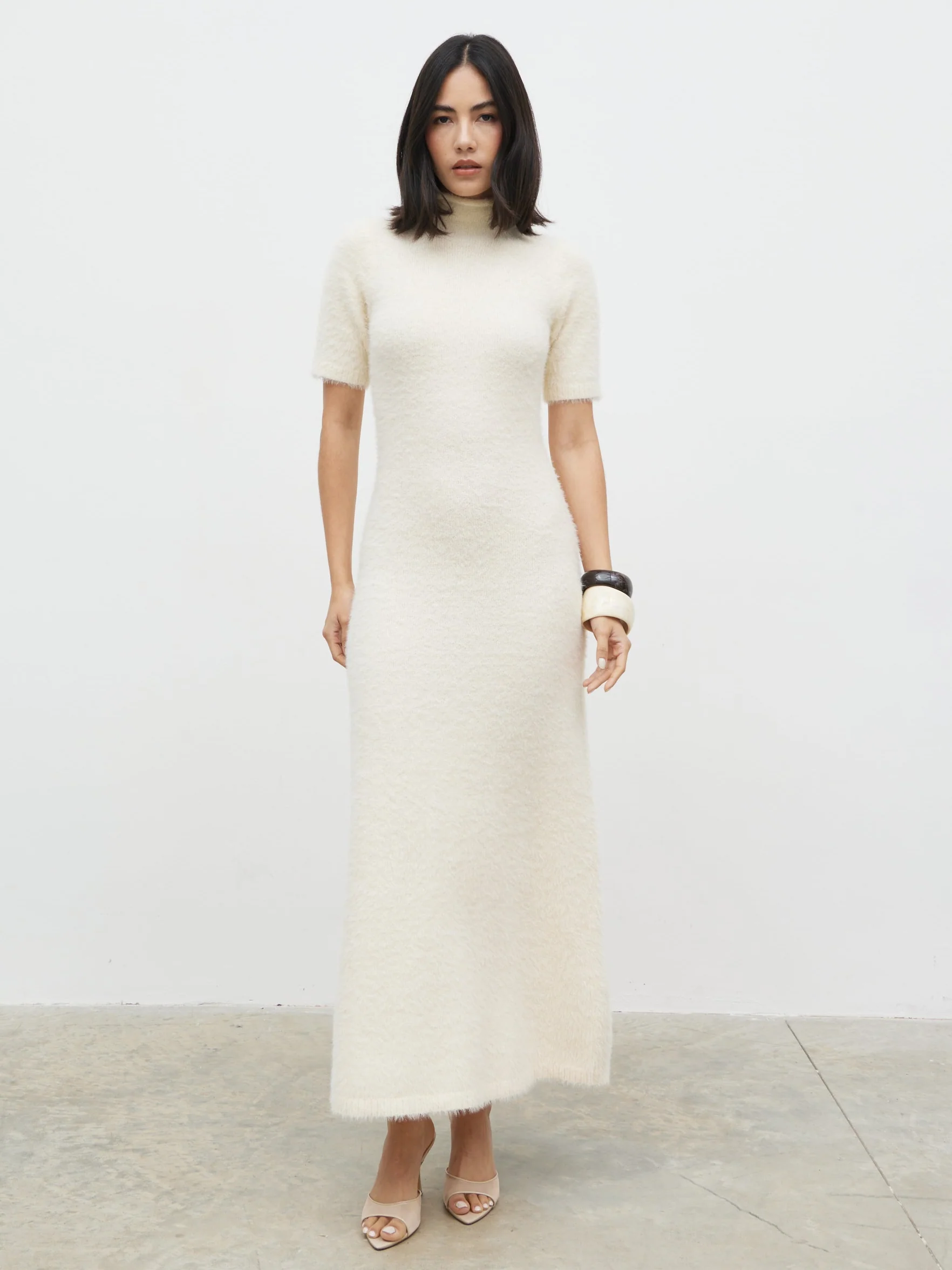 Belisse Short Sleeve Knit Midaxi Dress - Cream - Image 2
