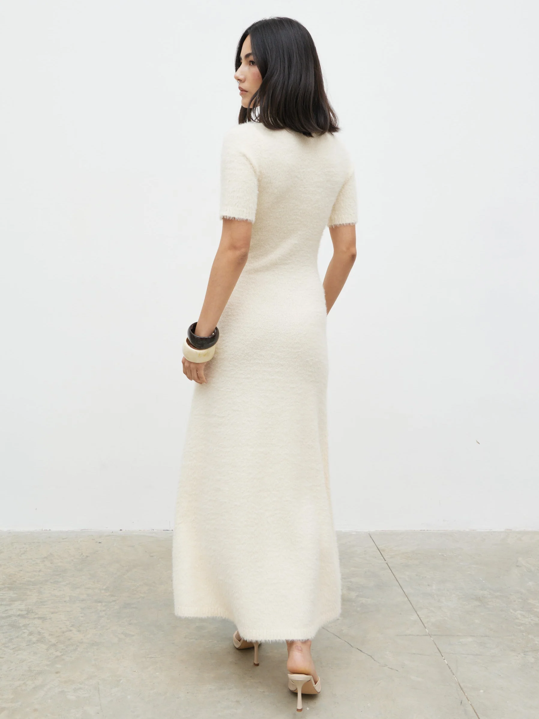 Belisse Short Sleeve Knit Midaxi Dress - Cream - Image 5