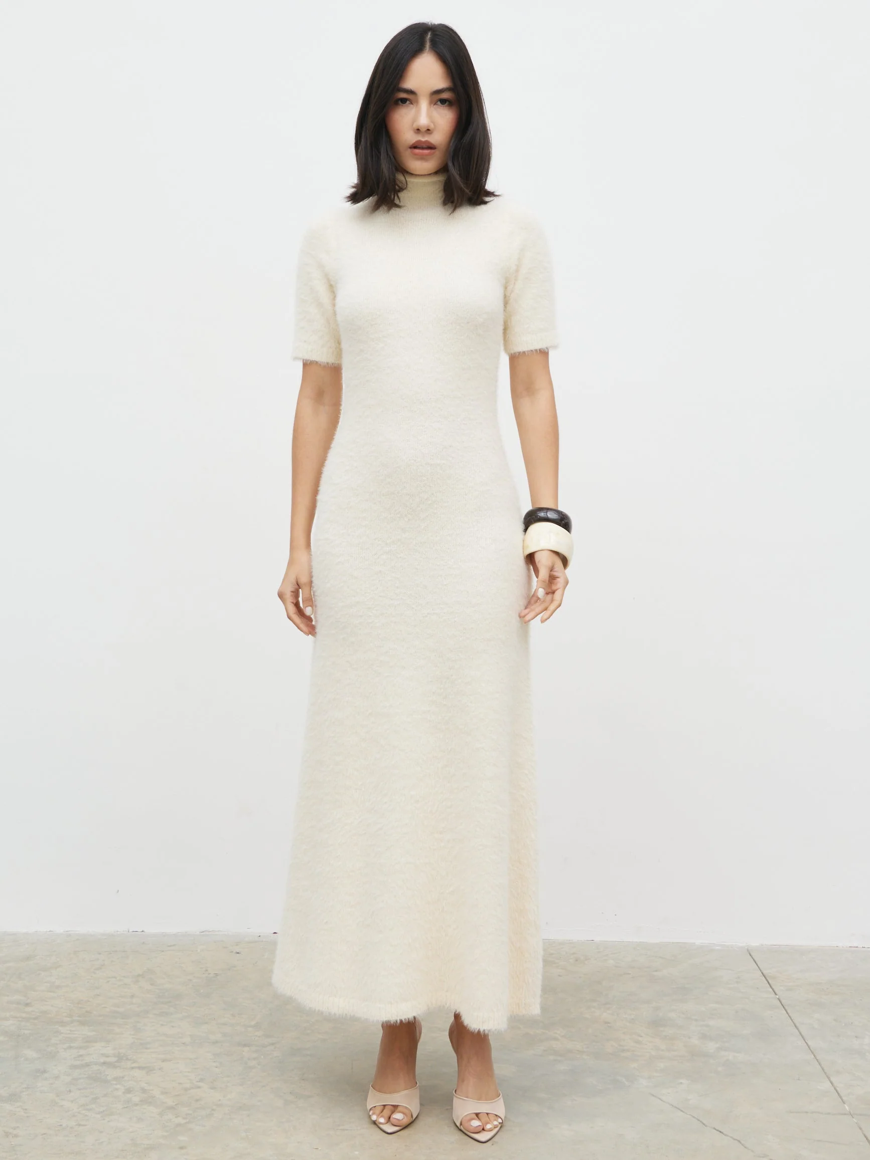 Belisse Short Sleeve Knit Midaxi Dress - Cream - Image 6