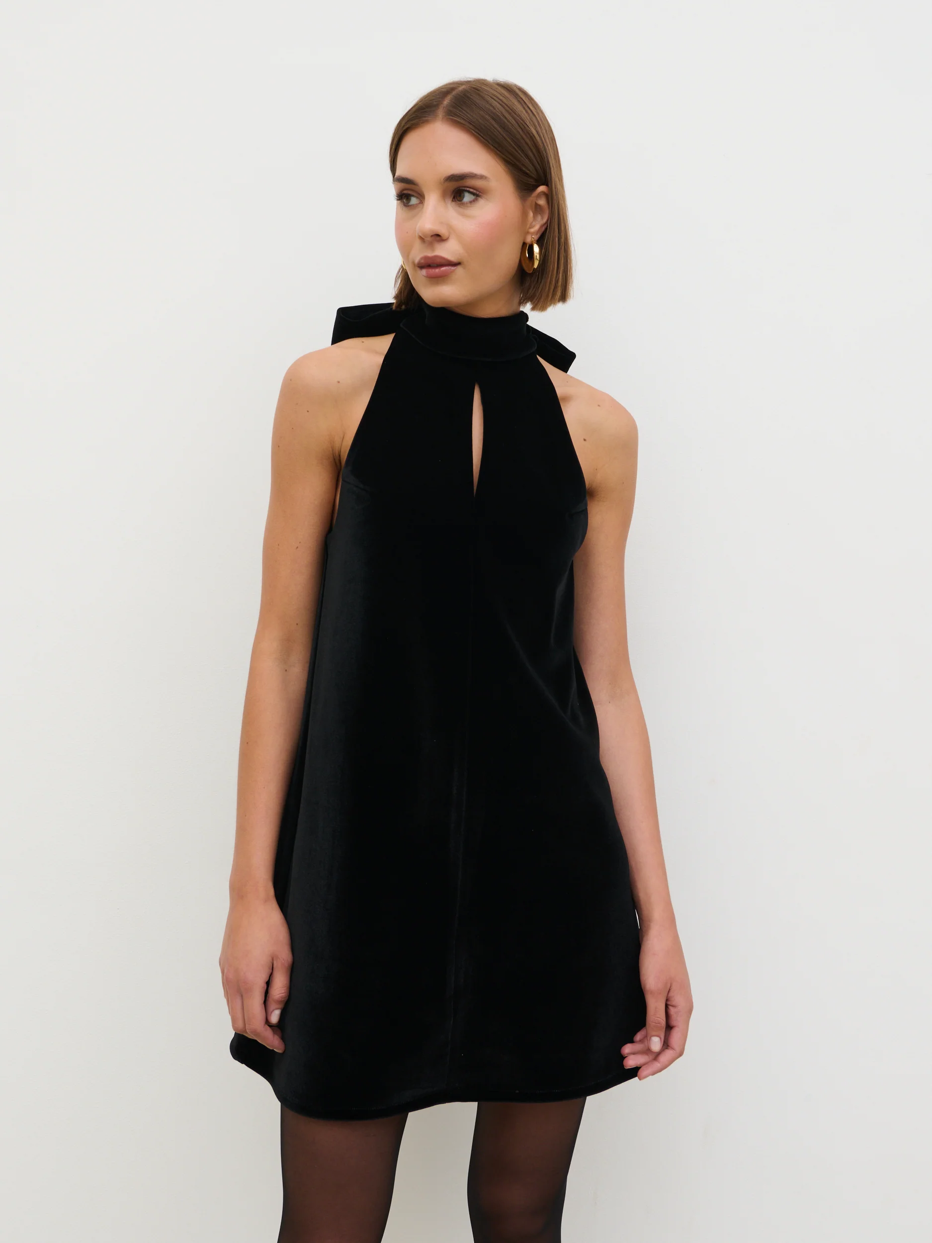 Bella Bow Velvet Mini Dress - Black - Image 3