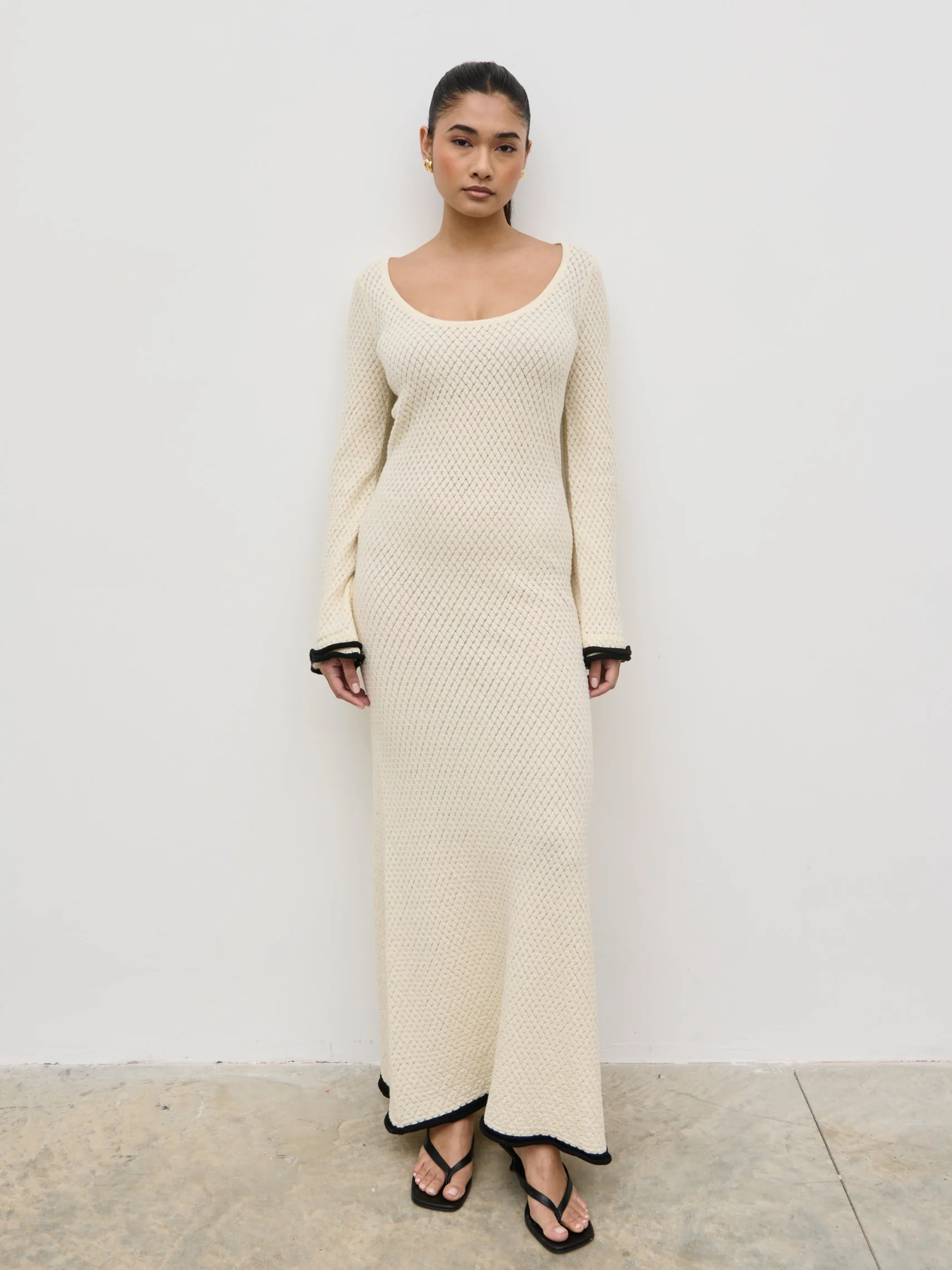 Bellamy Frill Tiered Sleeve Knit Maxi Dress - Cream - Image 5