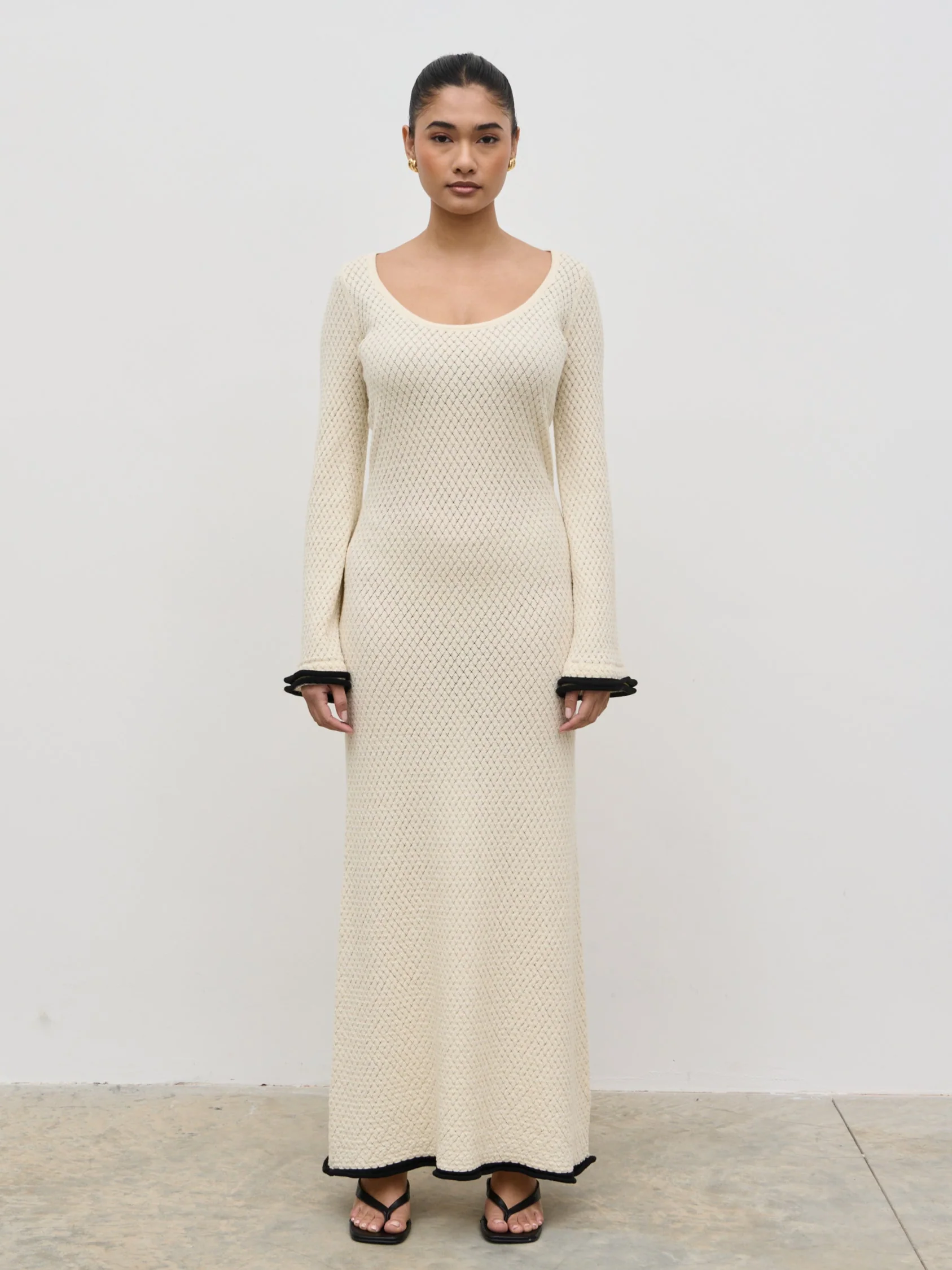 Bellamy Frill Tiered Sleeve Knit Maxi Dress - Cream - Image 6