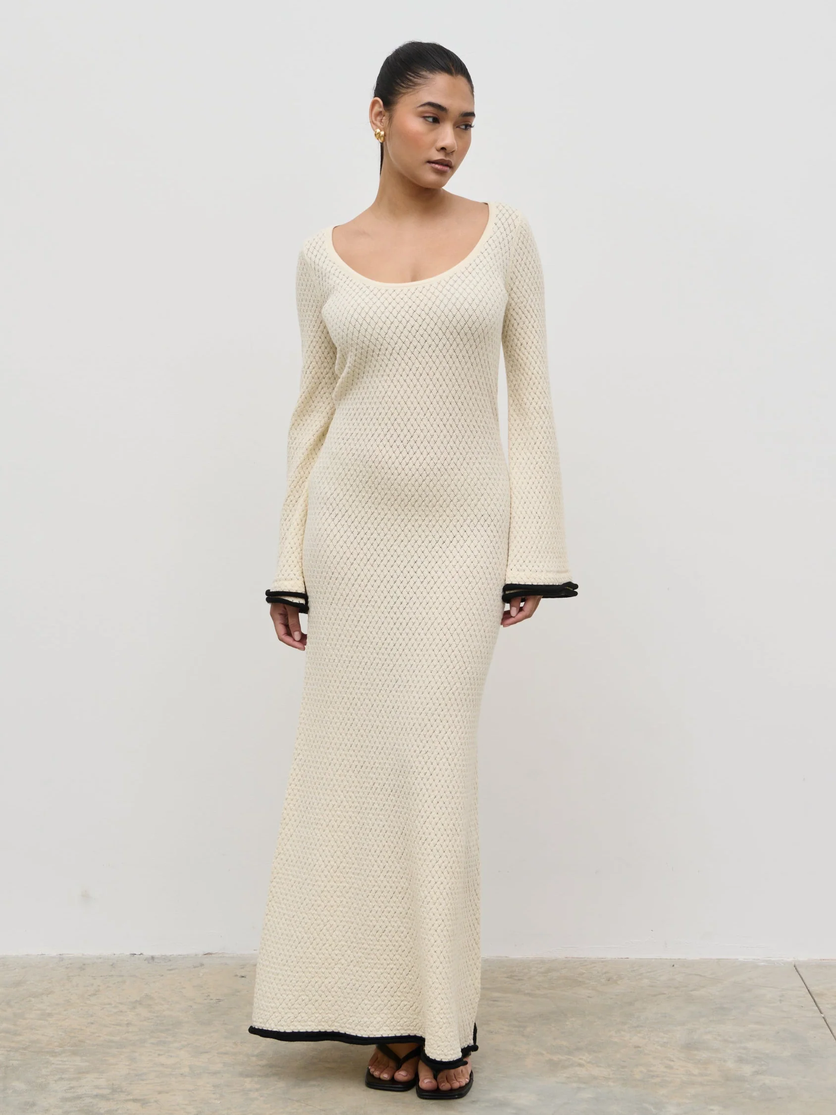 Bellamy Frill Tiered Sleeve Knit Maxi Dress - Cream - Image 7