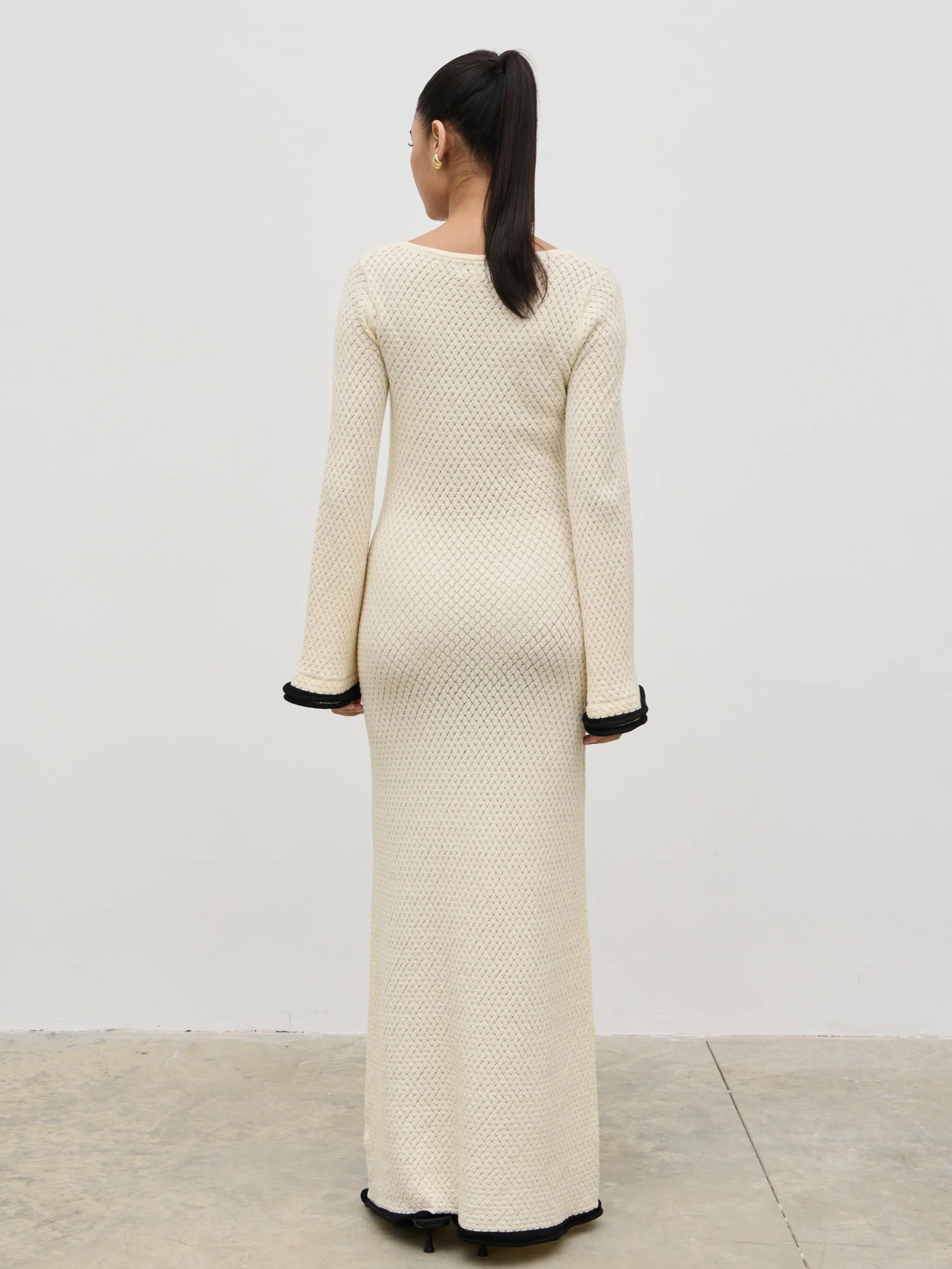 Bellamy Frill Tiered Sleeve Knit Maxi Dress - Cream - Image 8