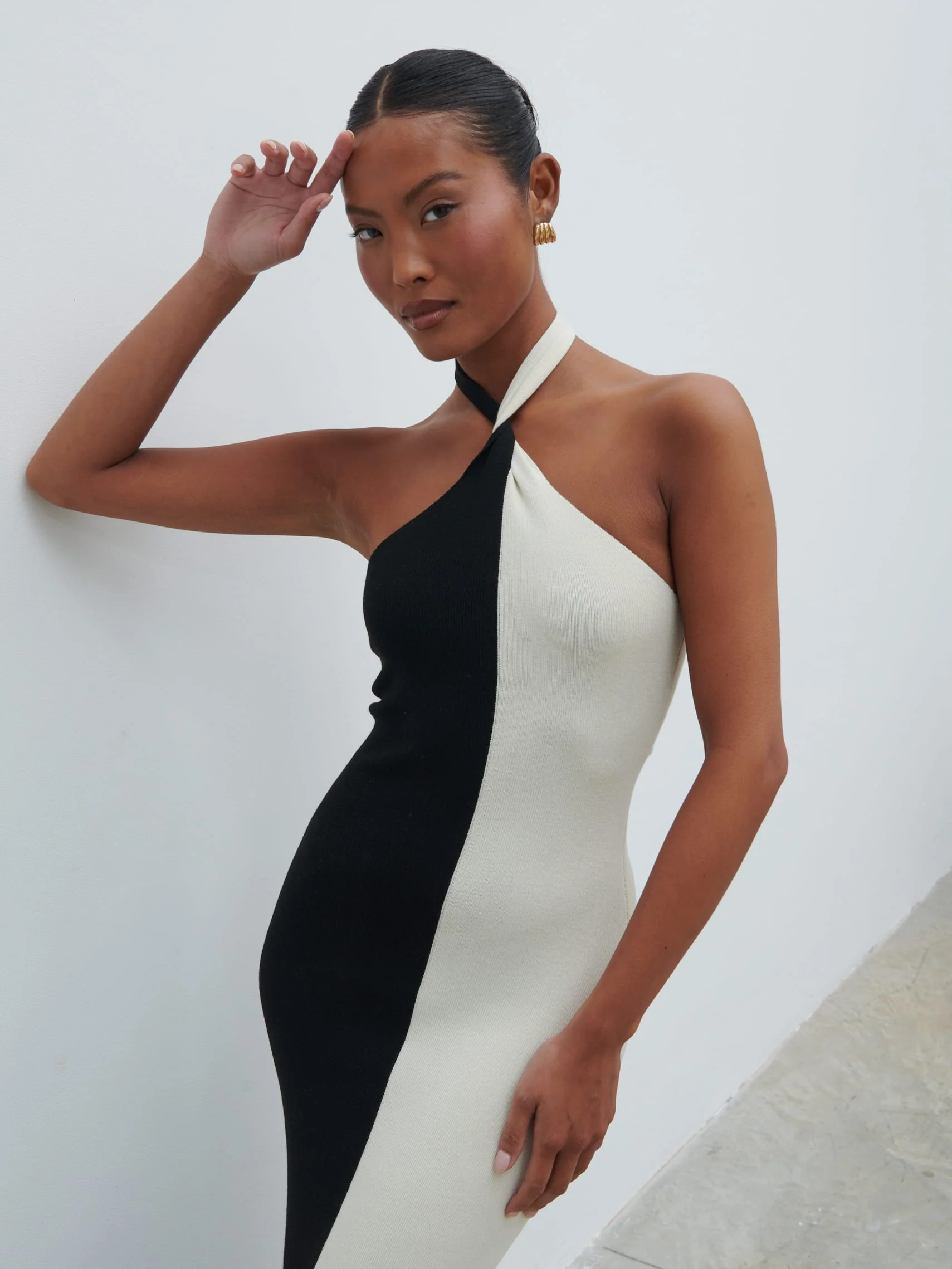 Berkley Contrast Knit Maxi Dress - Cream and Black - Image 2