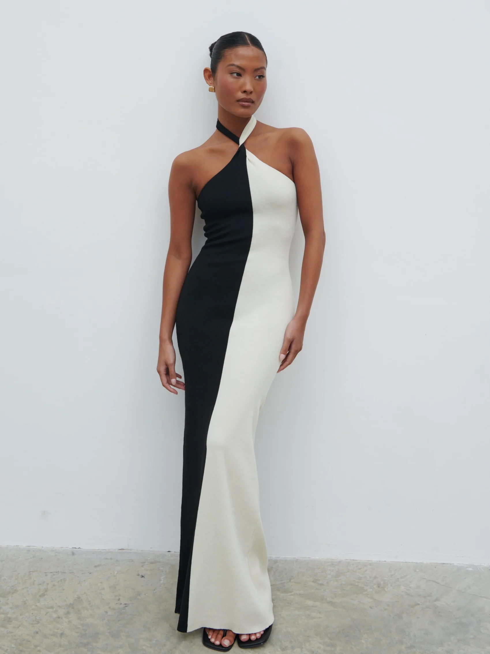 Berkley Contrast Knit Maxi Dress - Cream and Black - Image 4
