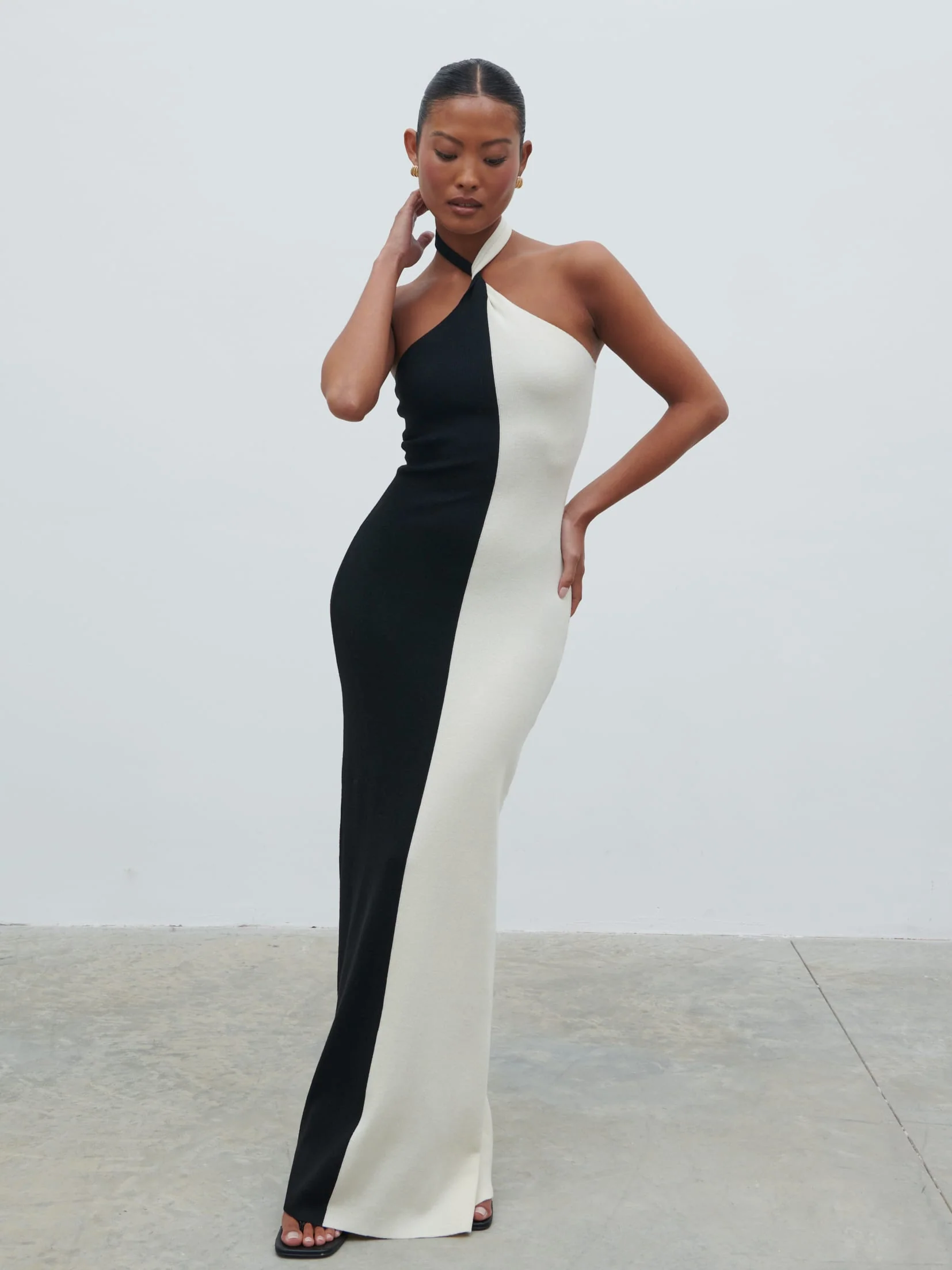Berkley Contrast Knit Maxi Dress - Cream and Black - Image 8
