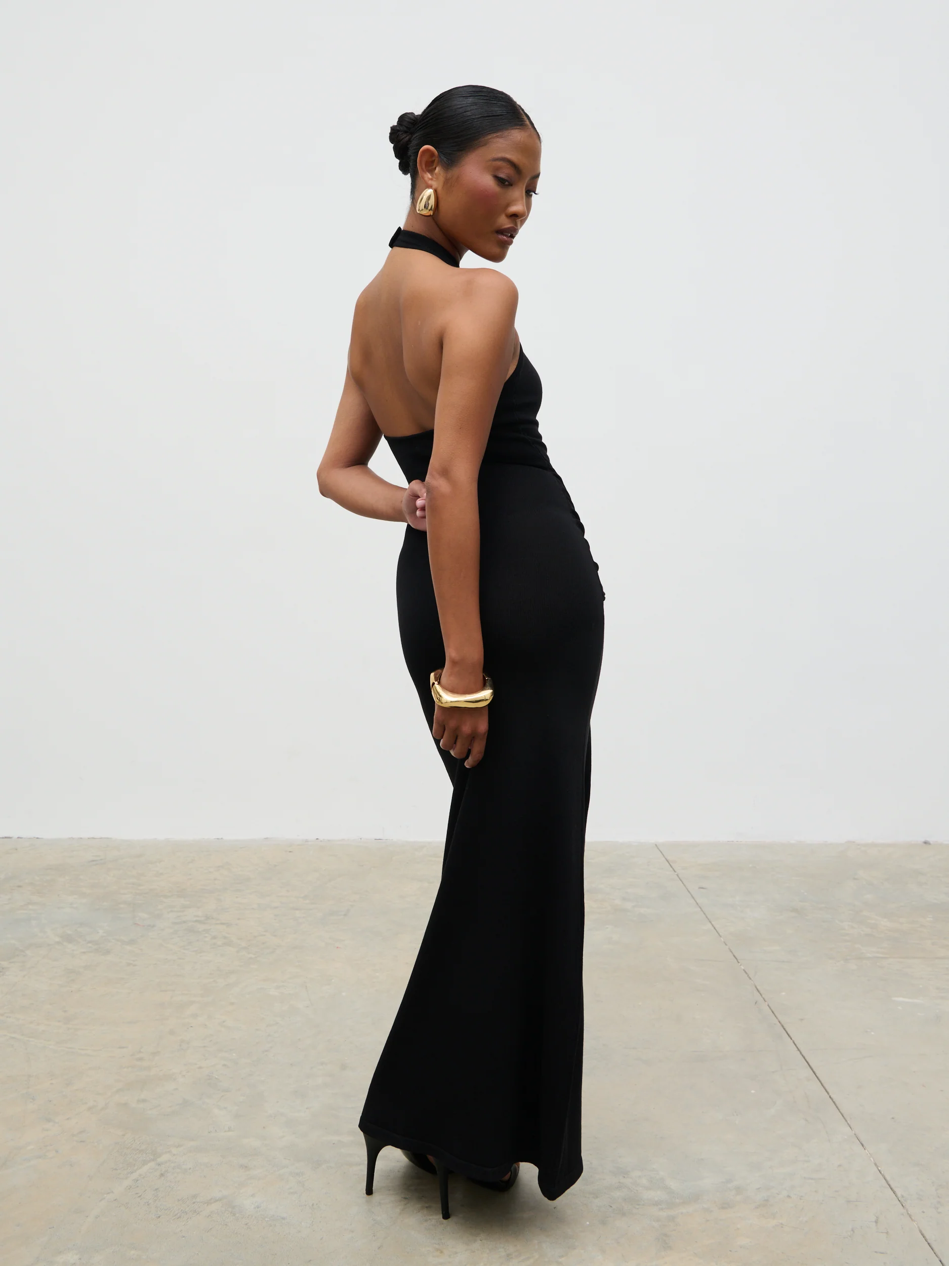 Bernelle Halterneck Tie Waist Knit Midaxi Dress - Black - Image 3