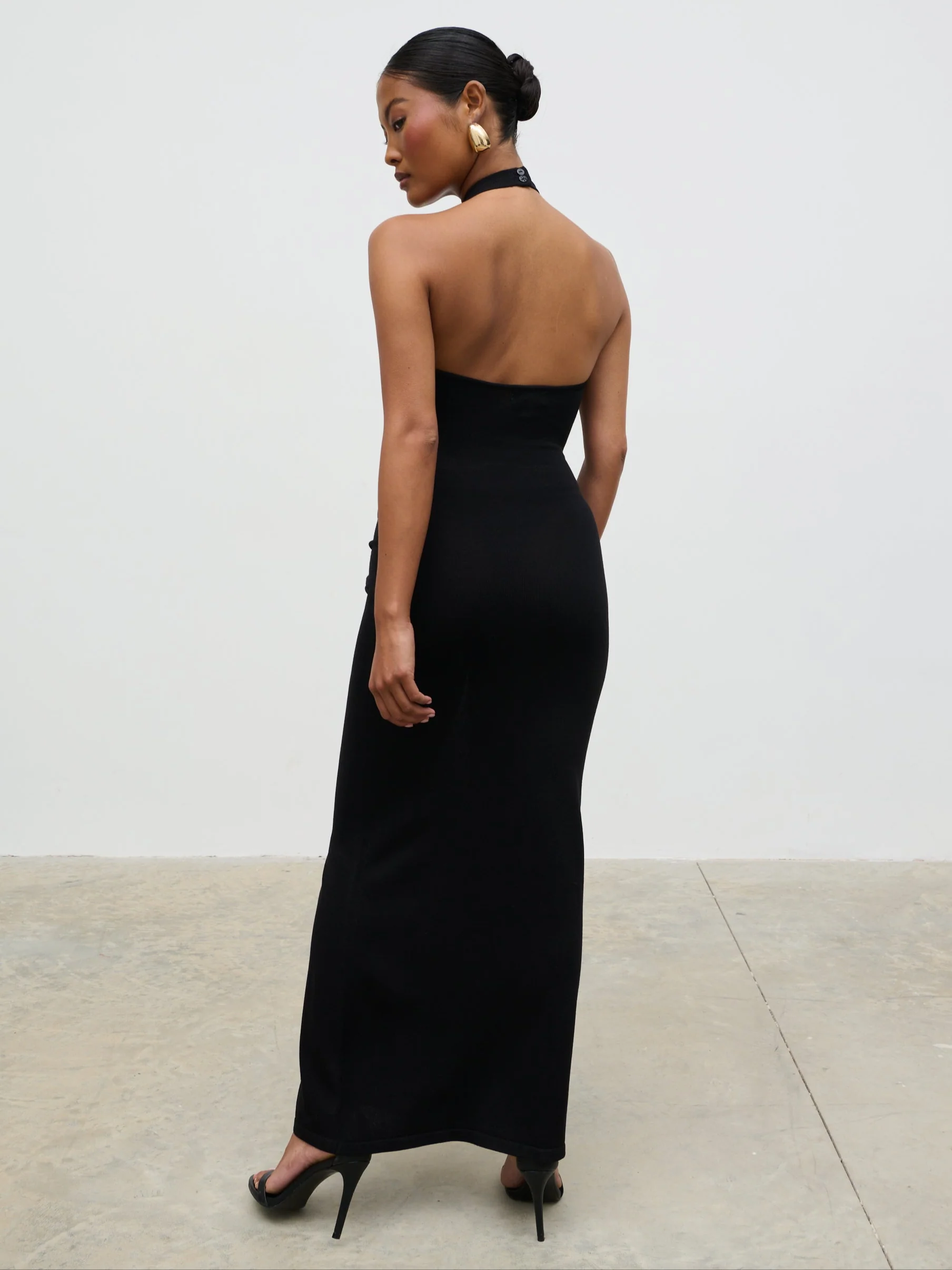Bernelle Halterneck Tie Waist Knit Midaxi Dress - Black - Image 7