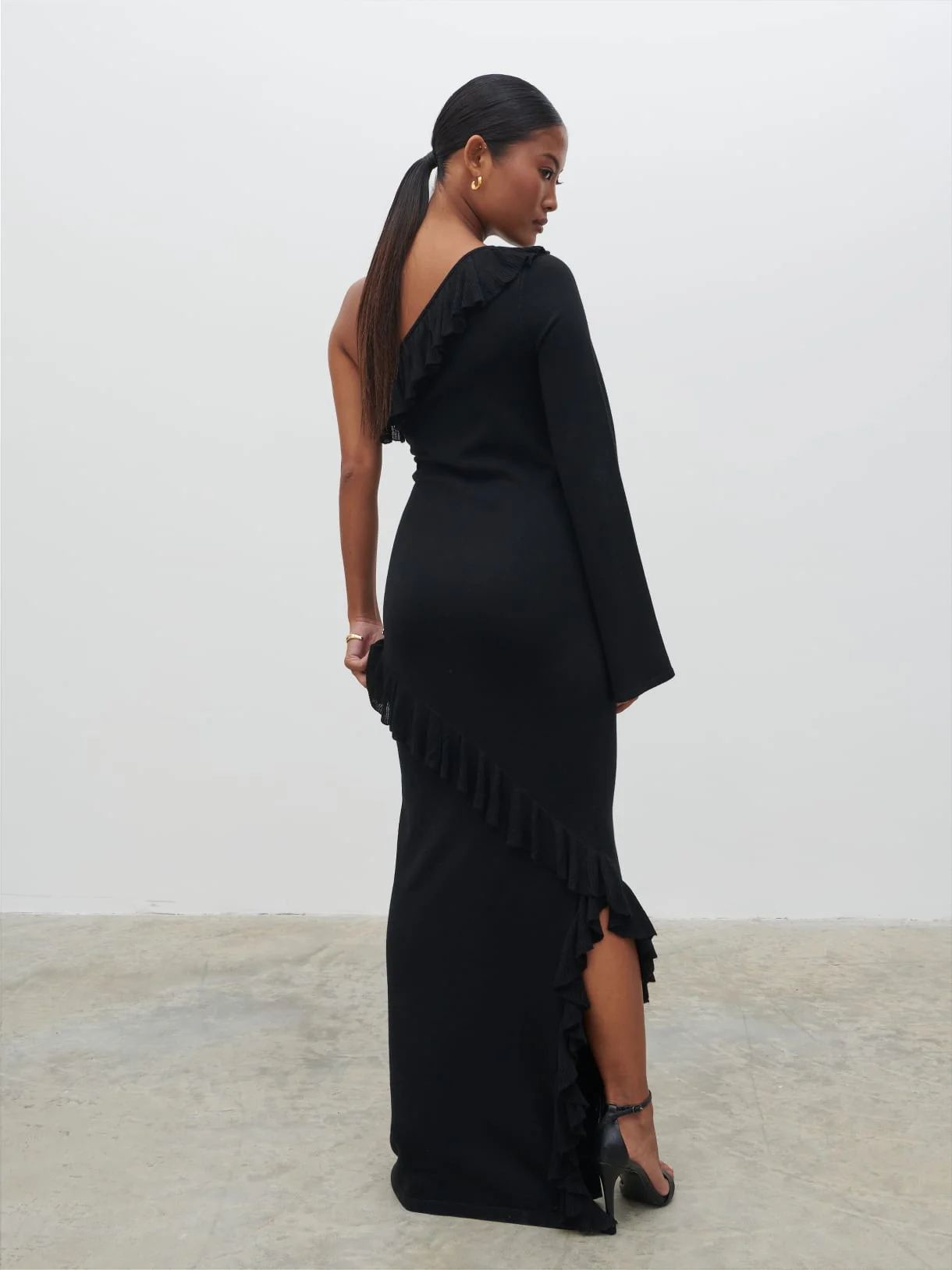 Bethanie Ruffle Maxi Knit Dress - Black - Image 3