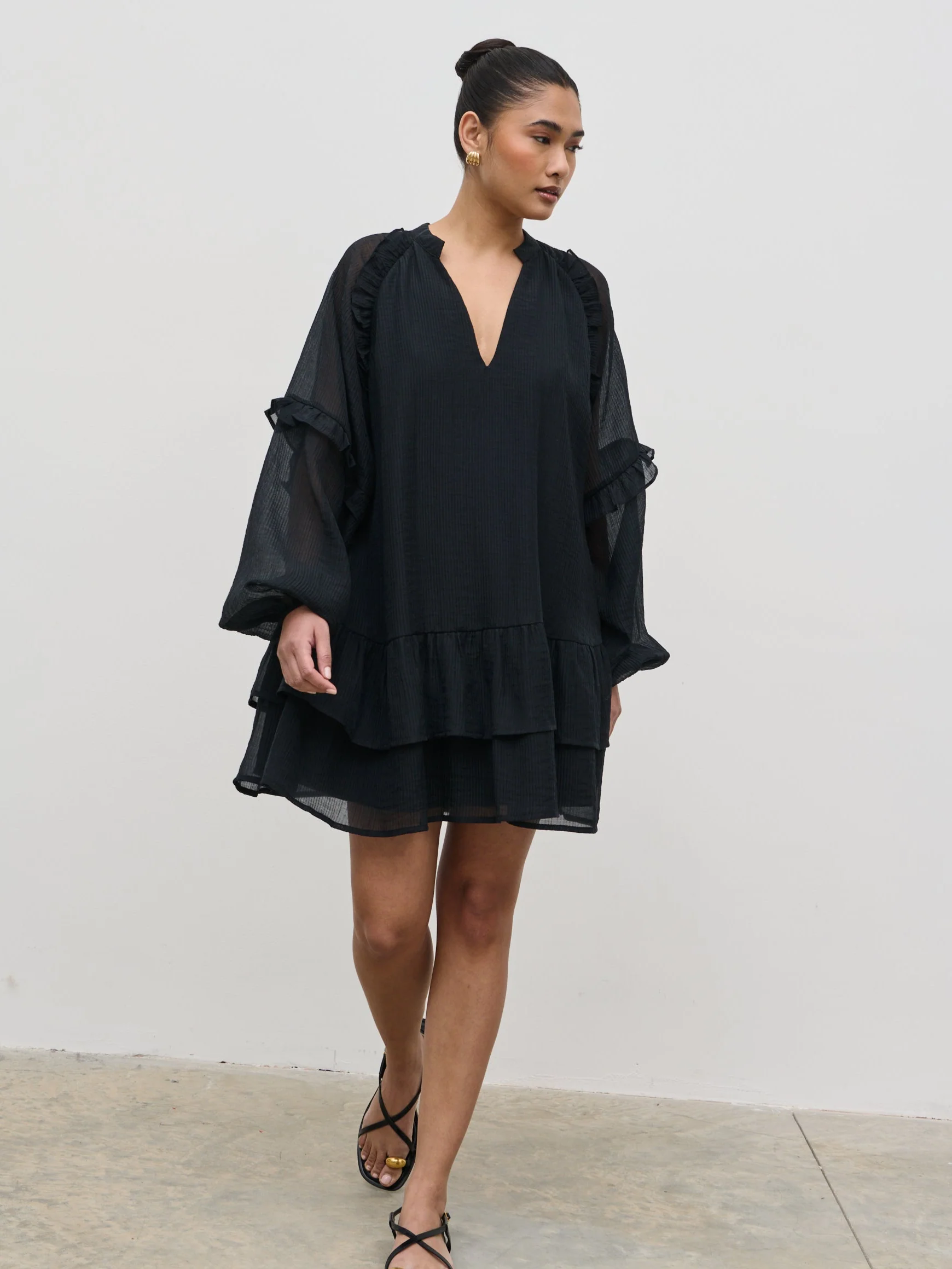 Betsy Long Sleeve Mini Dress - Black - Image 6
