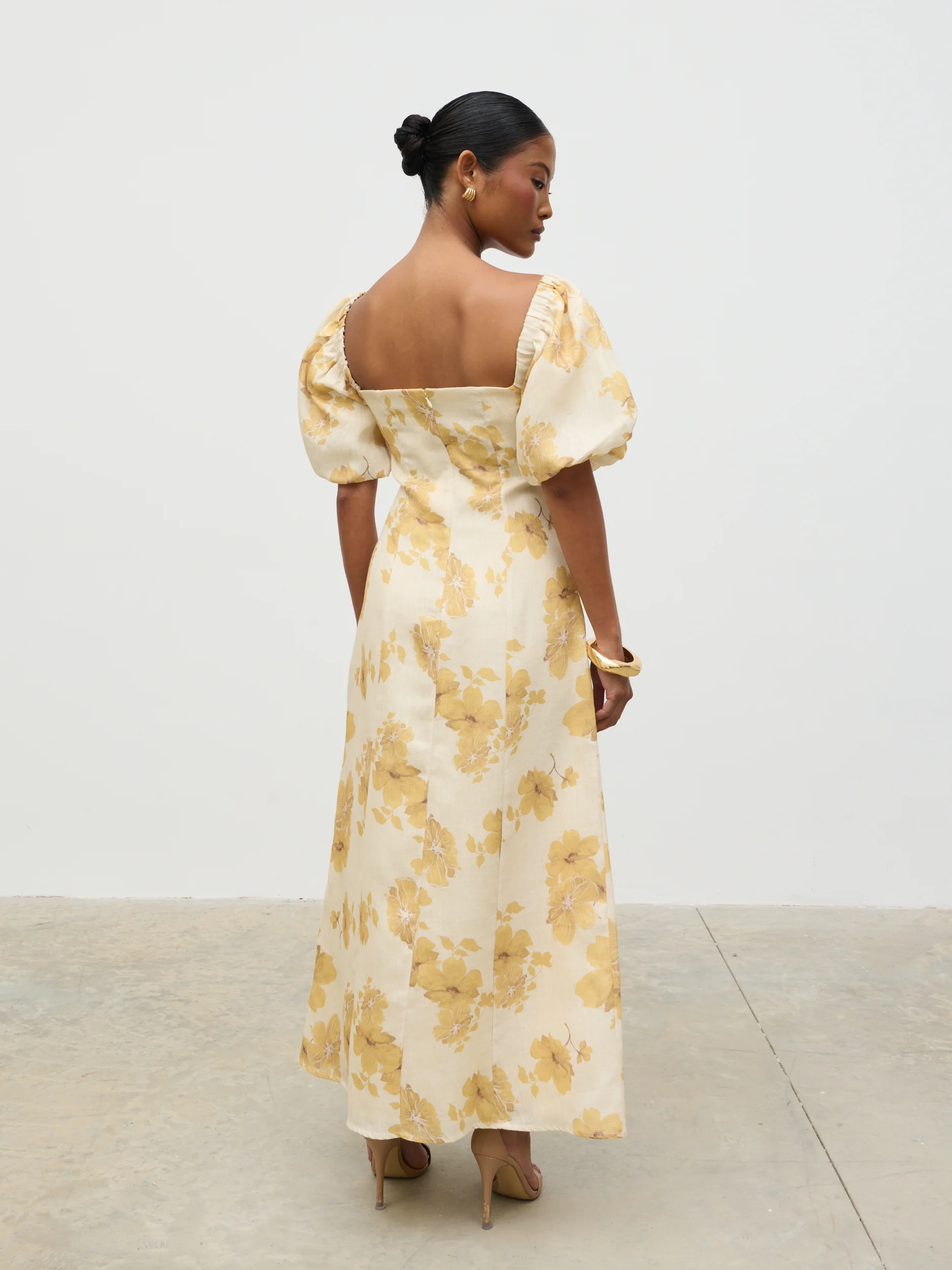 Bette Printed Puff Sleeve Midaxi Dress - Yellow Ochre Floral - Image 5