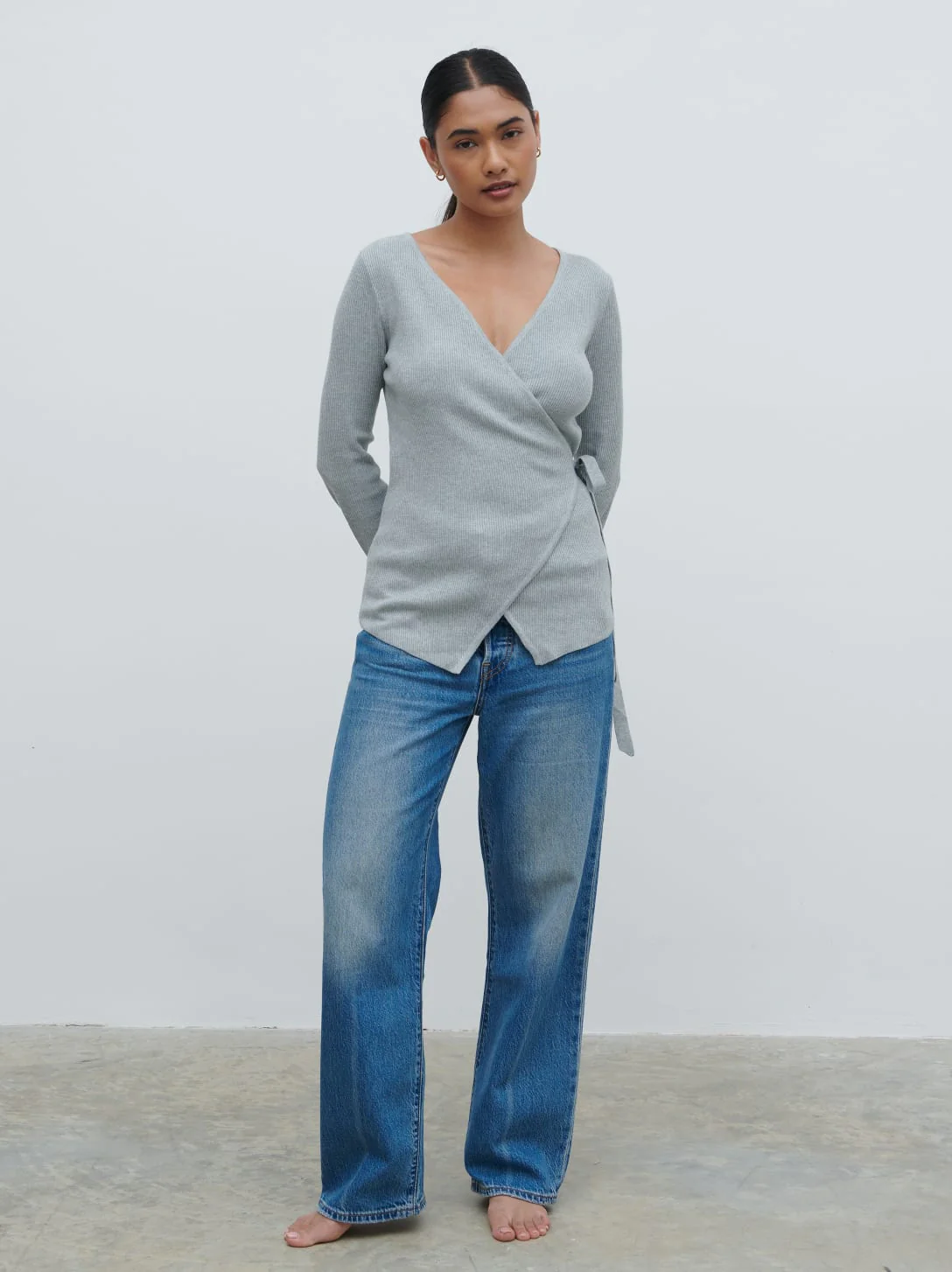 Bettie Wrap Knit Cardigan - Grey Marl - Image 3