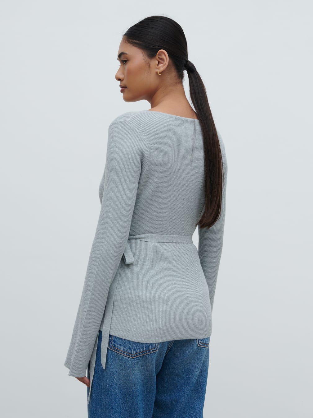 Bettie Wrap Knit Cardigan - Grey Marl - Image 4