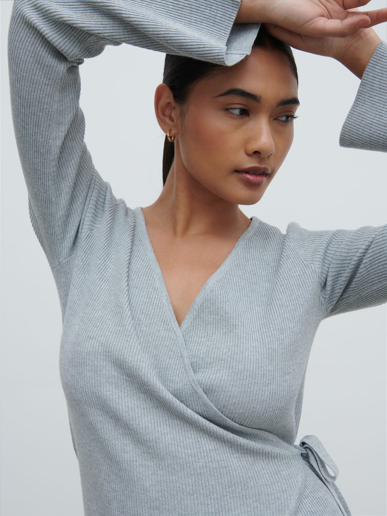 Bettie Wrap Knit Cardigan - Grey Marl - Image 5