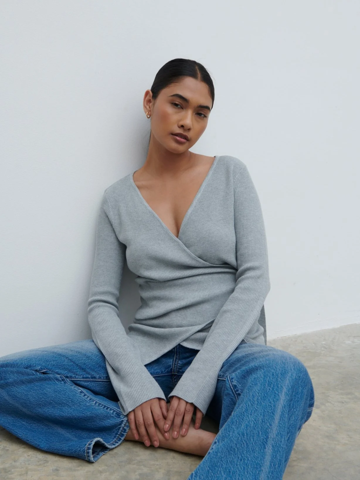 Bettie Wrap Knit Cardigan - Grey Marl - Image 6