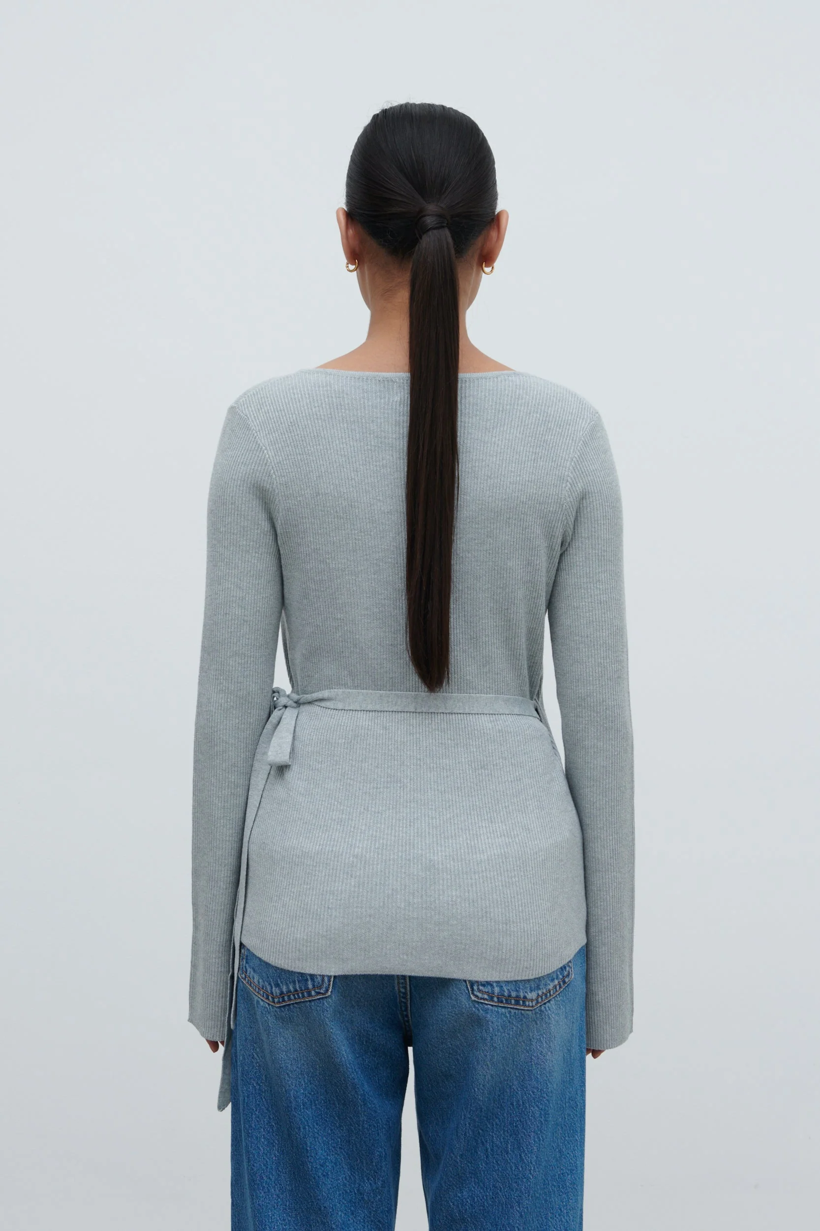 Bettie Wrap Knit Cardigan - Grey Marl - Image 7
