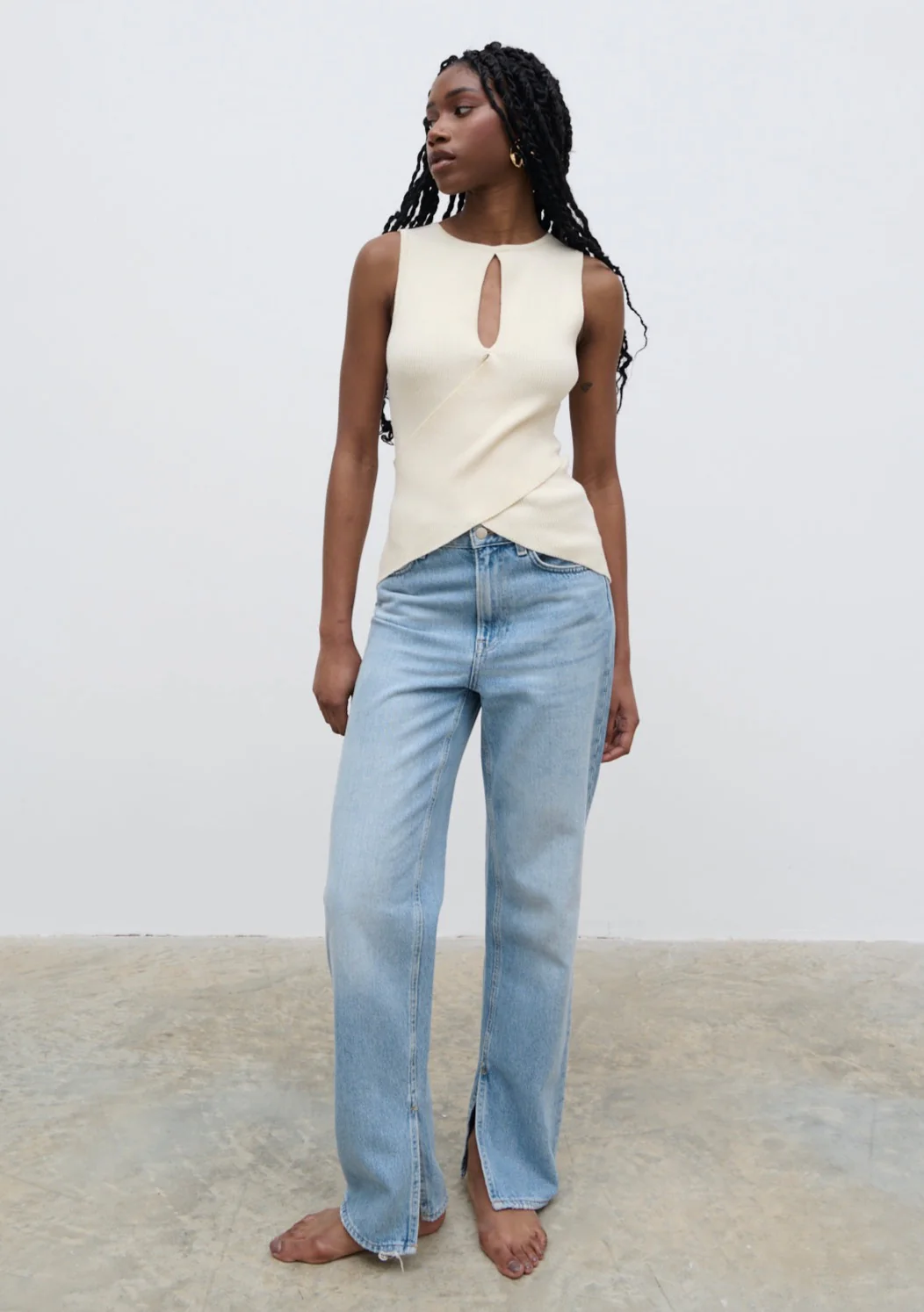 Bexley Cross Front Knit Top - Cream - Image 6