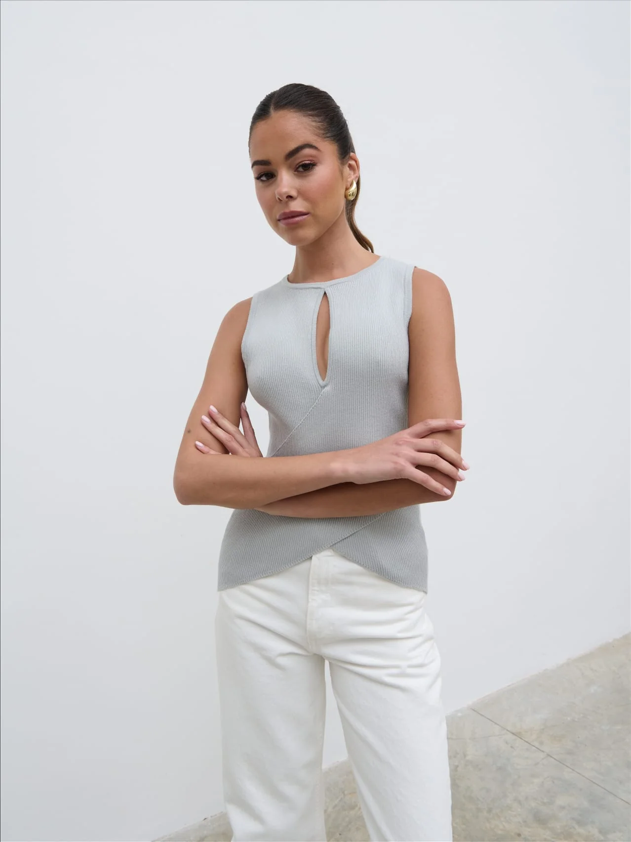 Bexley Cross Front Knit Top - Light Blue - Image 6