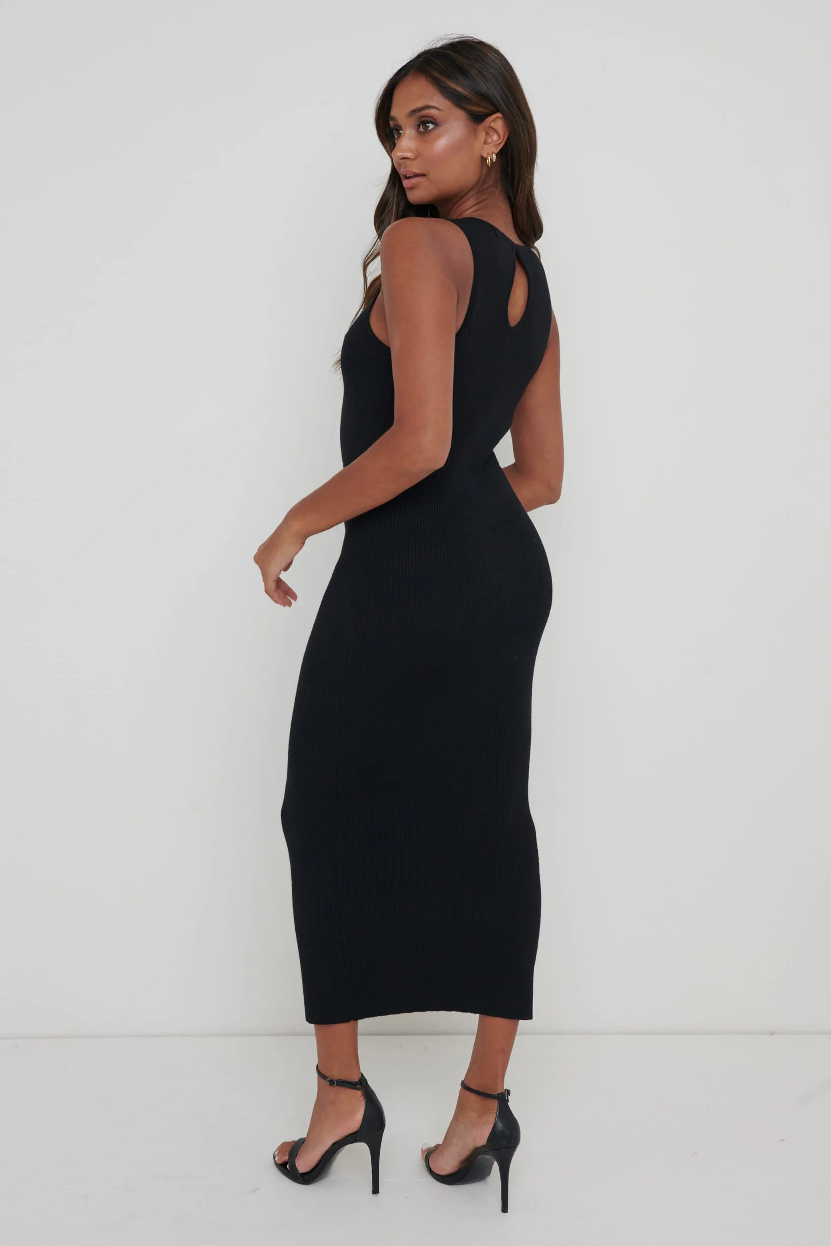 Billie Ribbed Racer Midi Dress - Black - Image 2