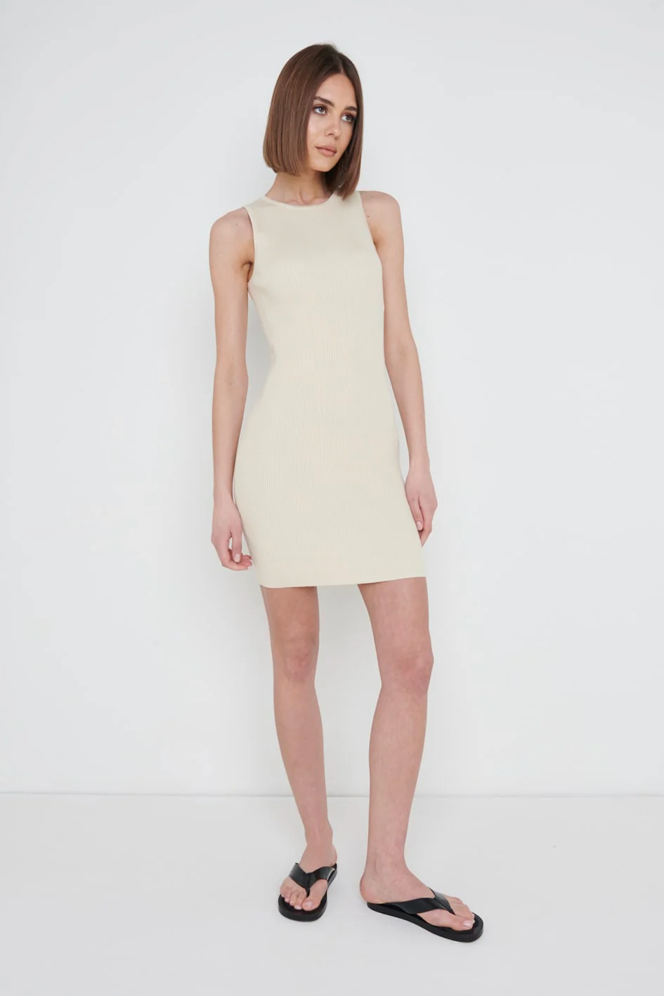 Billie Ribbed Racer Mini Dress - Beige - Image 3