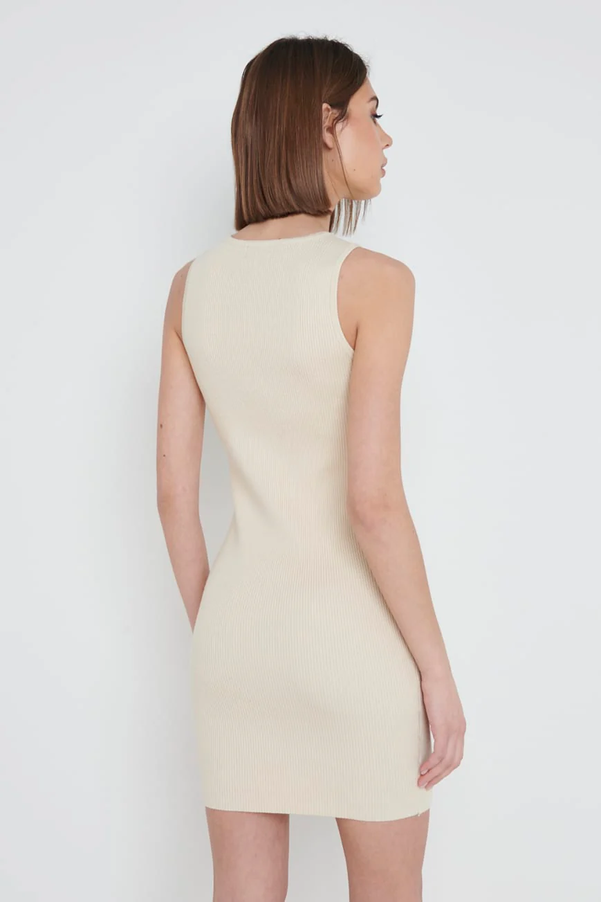 Billie Ribbed Racer Mini Dress - Beige - Image 4