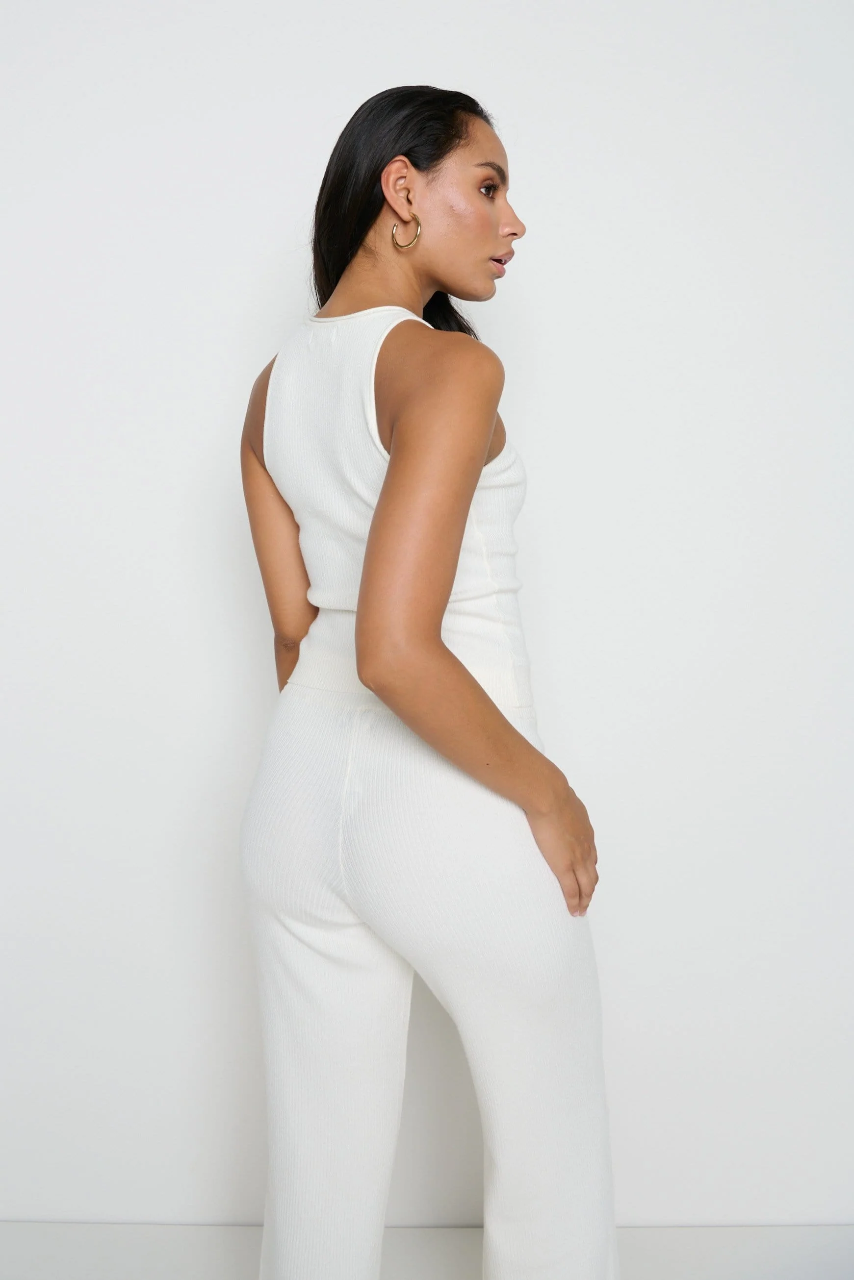 Billie Ribbed Racer Tee Lounge - Cream - Image 4