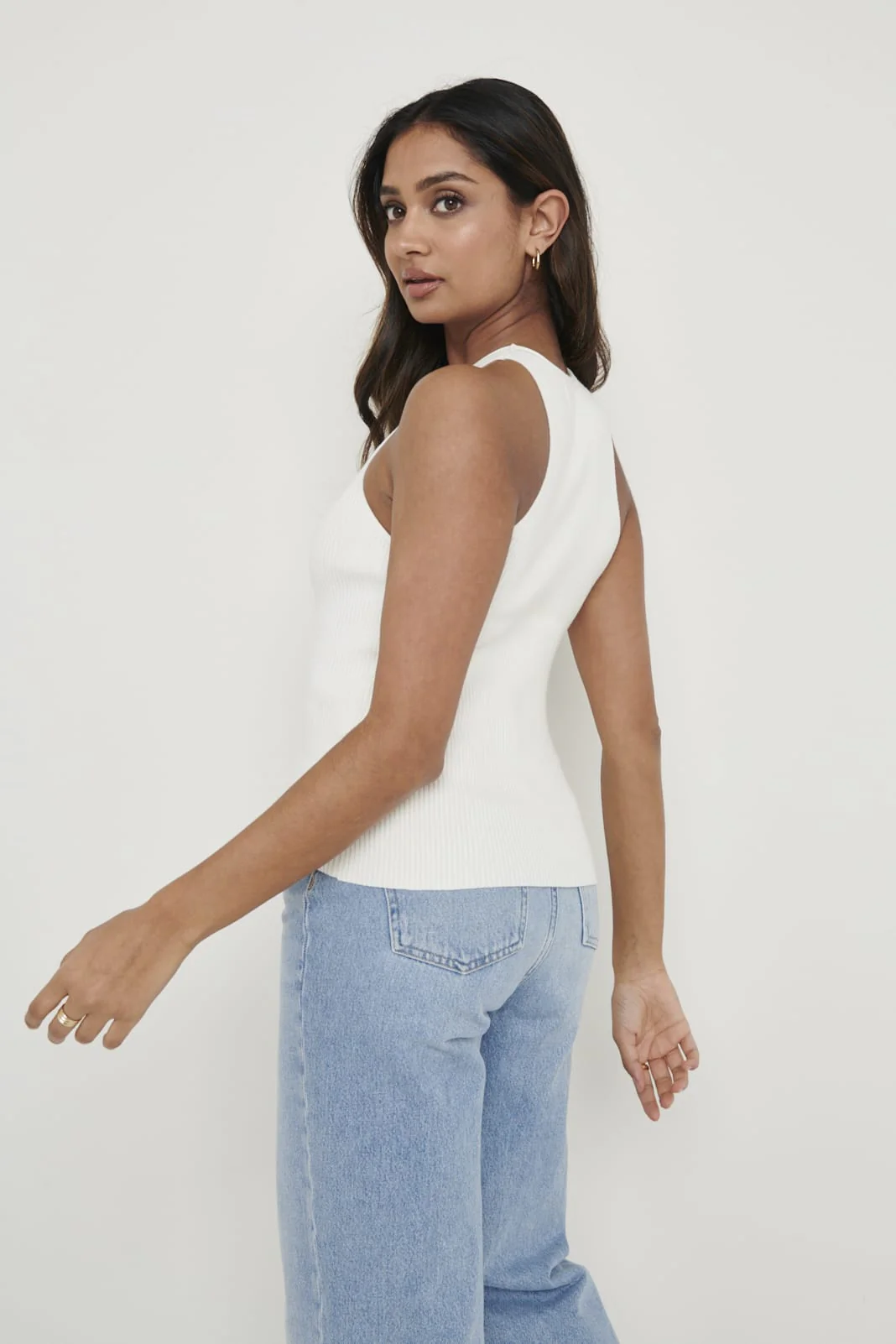 Billie Ribbed Racer Tee - Cream - Image 4
