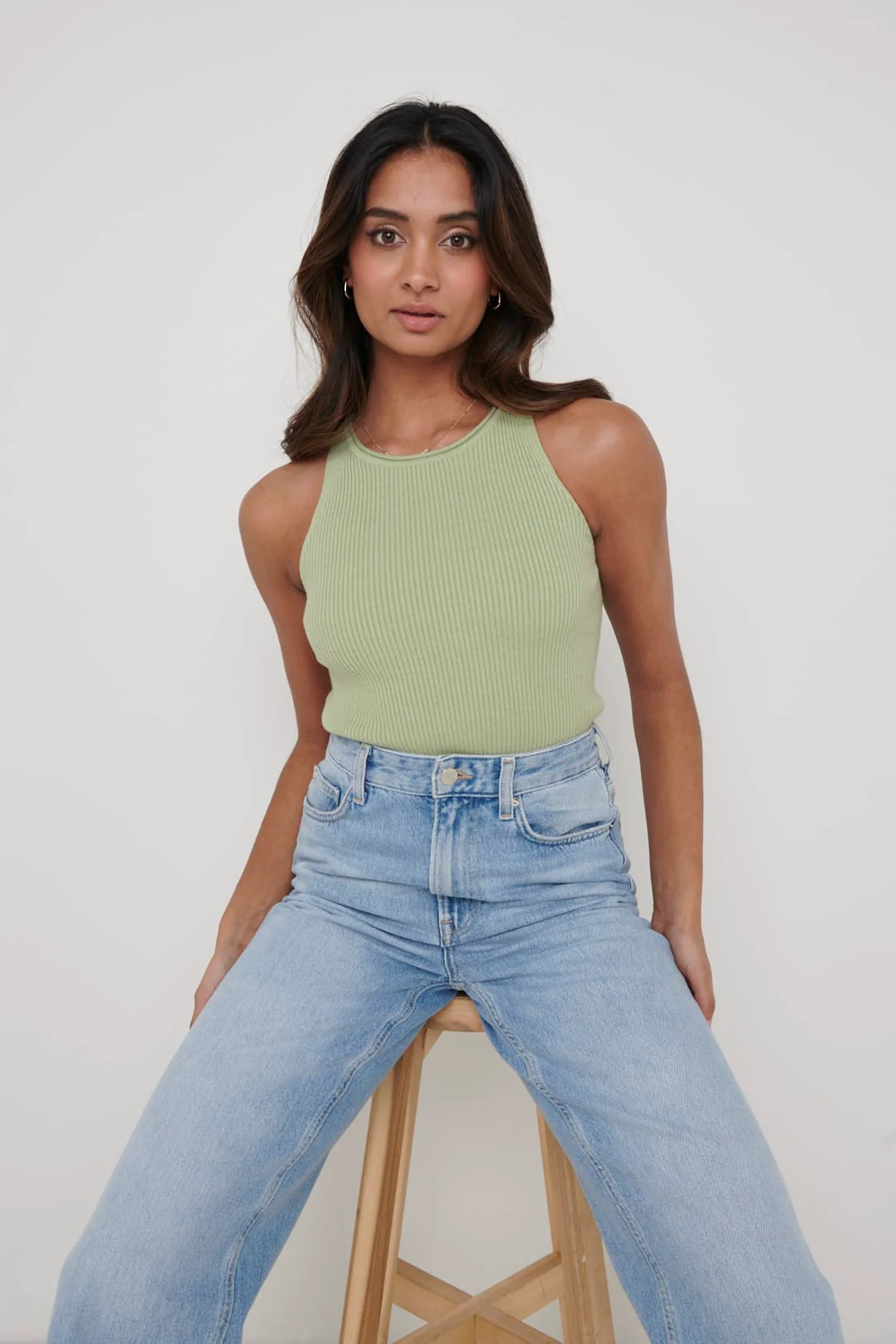 Billie Ribbed Racer Tee - Olive - Image 3