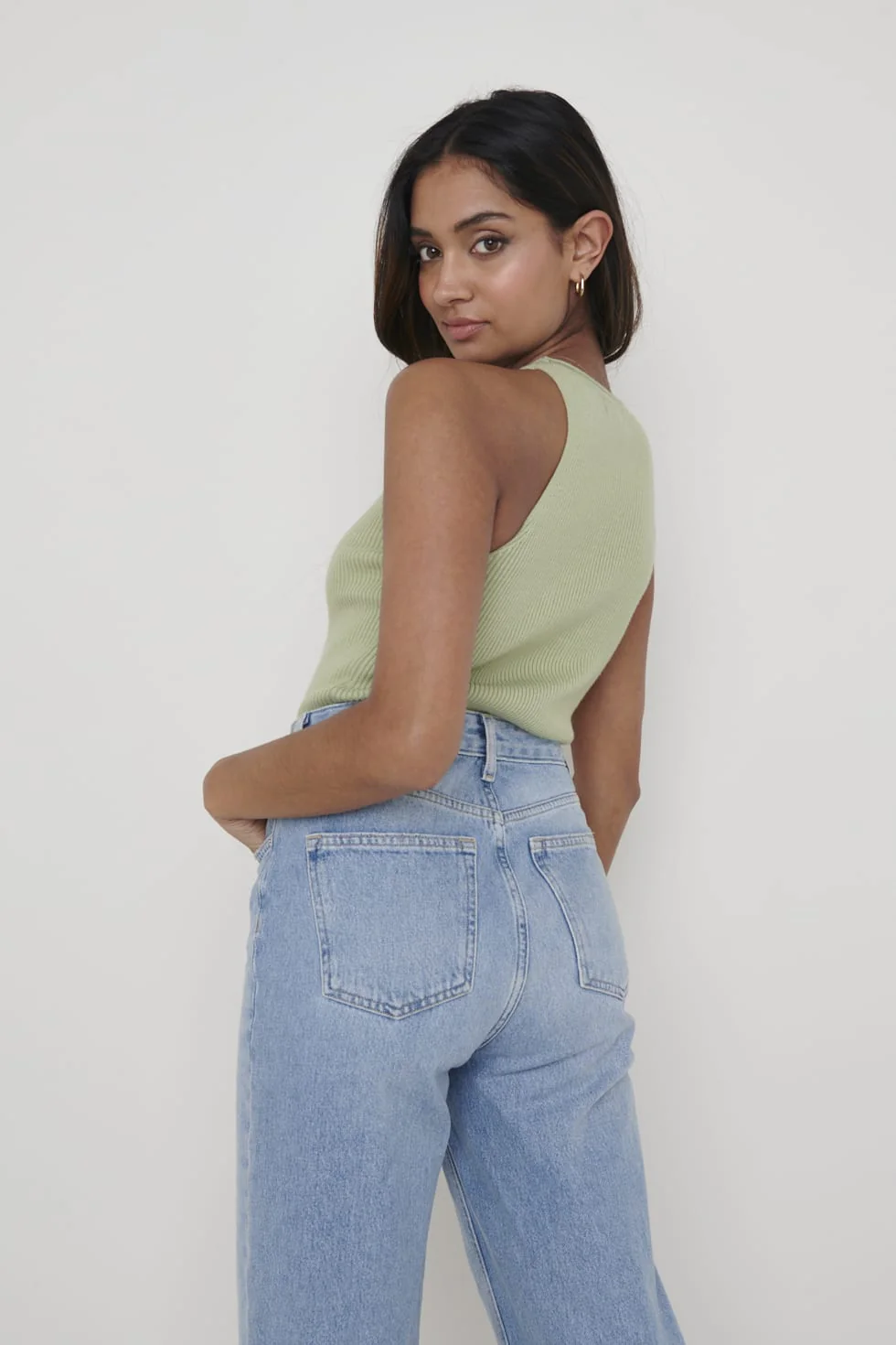 Billie Ribbed Racer Tee - Olive - Image 4