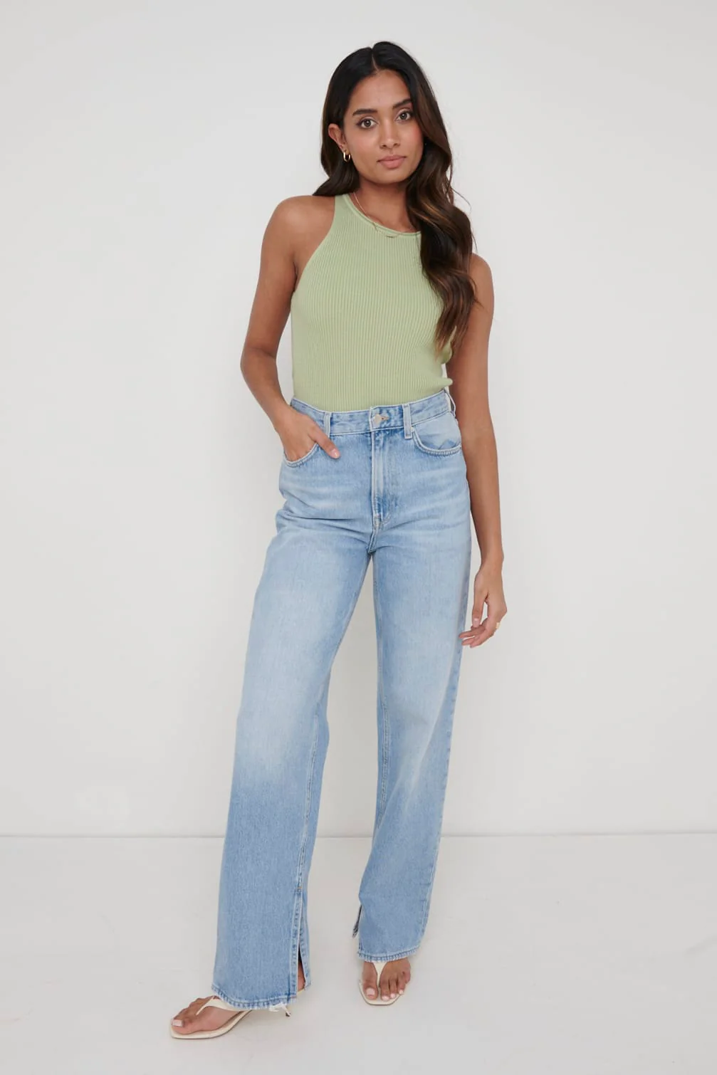 Billie Ribbed Racer Tee - Olive - Image 5