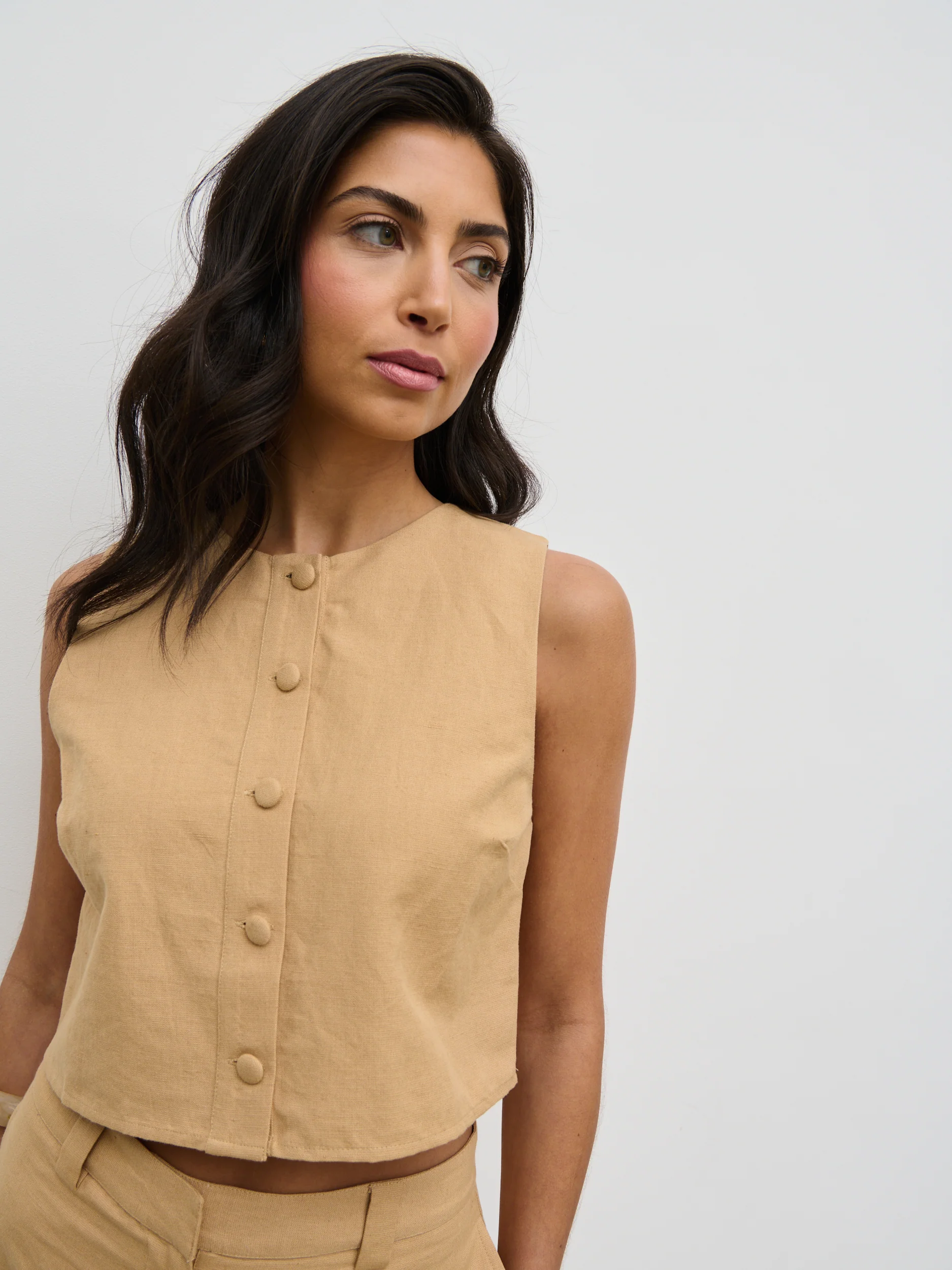 Blair Cropped Button Top - Camel - Image 3