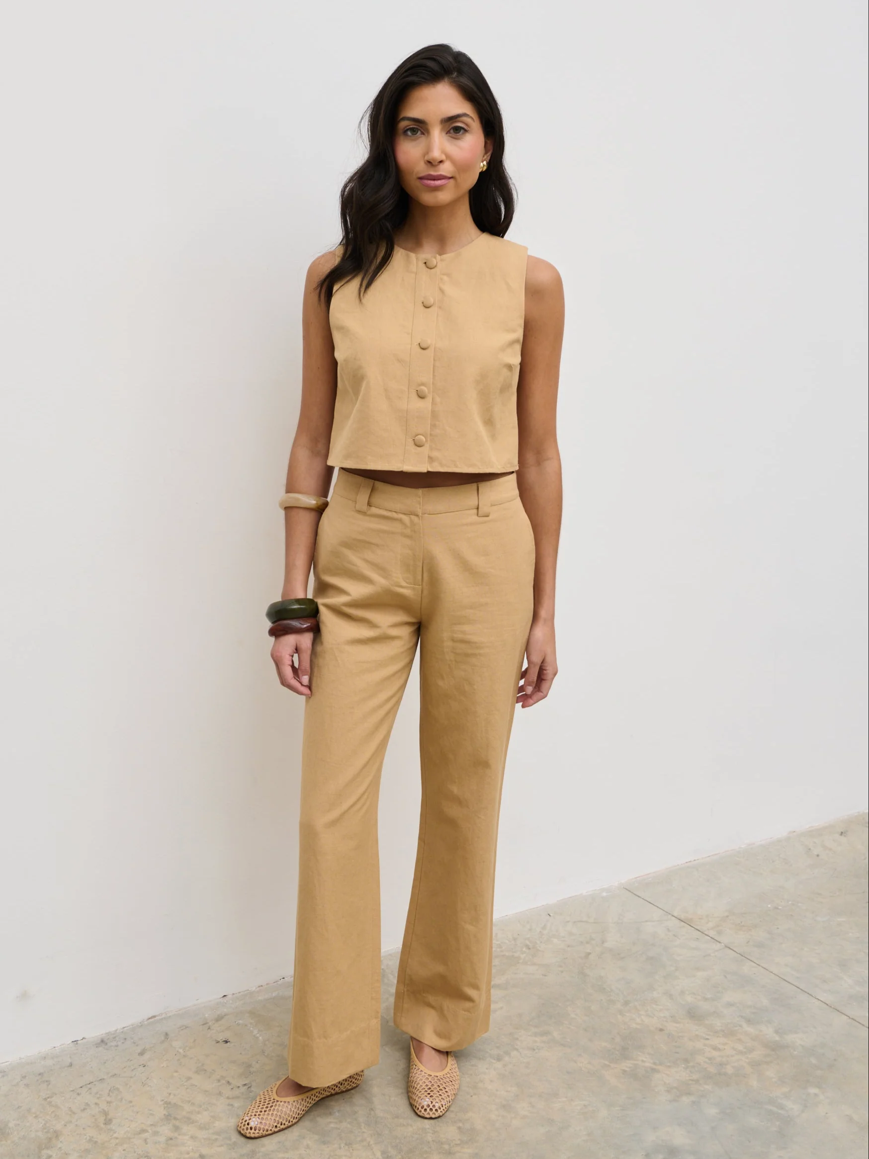 Blair Cropped Button Top - Camel - Image 4