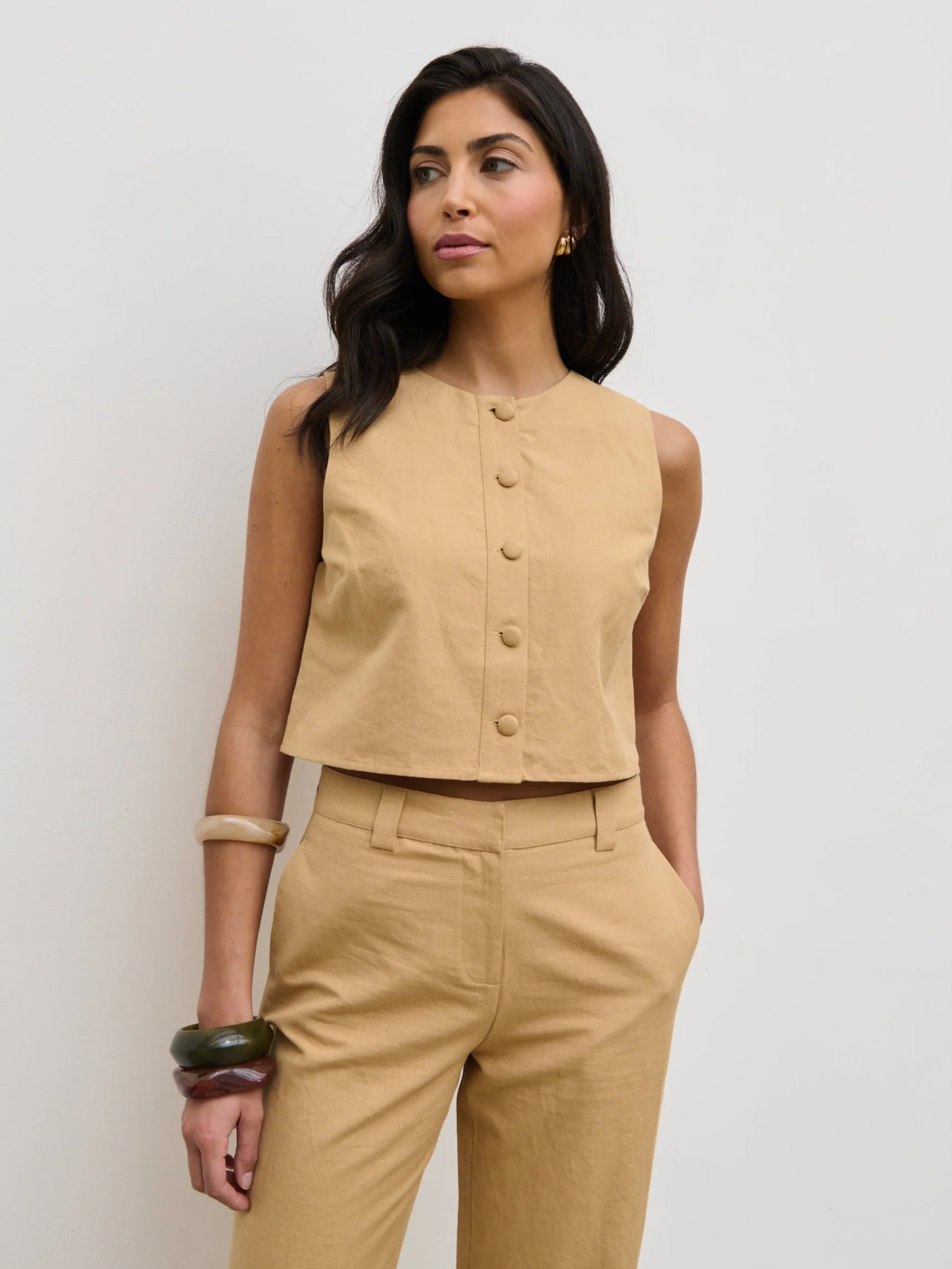Blair Cropped Button Top - Camel - Image 5
