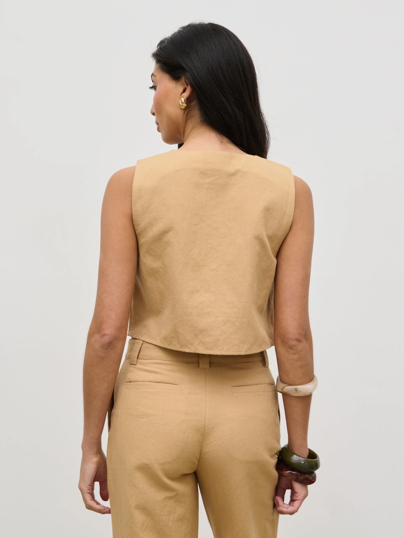 Blair Cropped Button Top - Camel - Image 6
