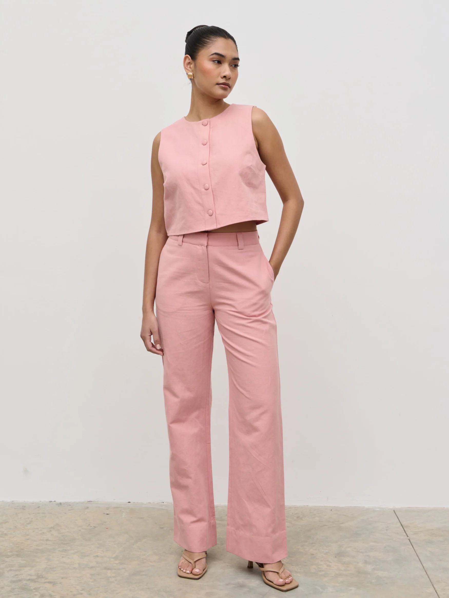 Blair Cropped Button Top - Pink - Image 5