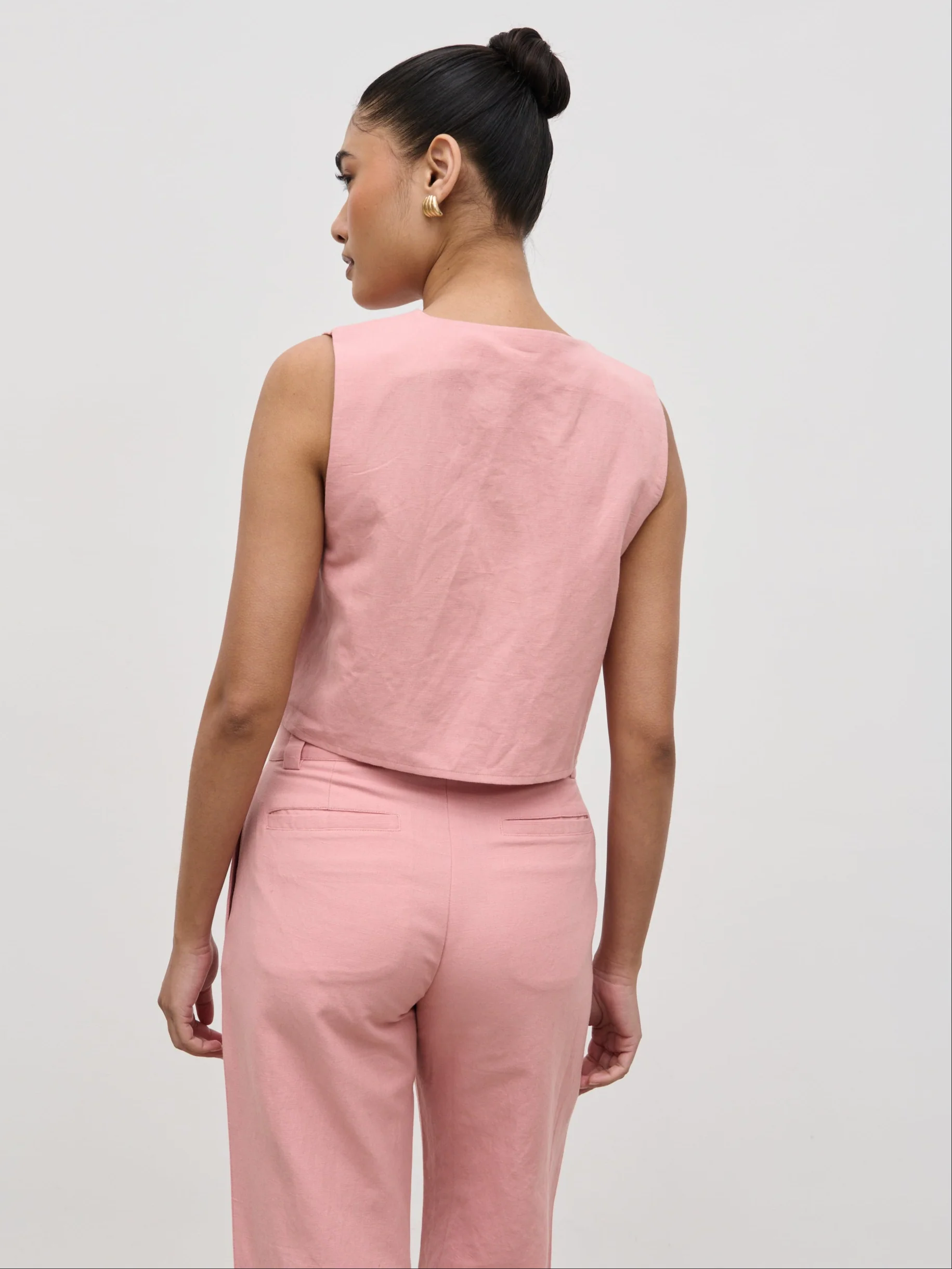Blair Cropped Button Top - Pink - Image 6