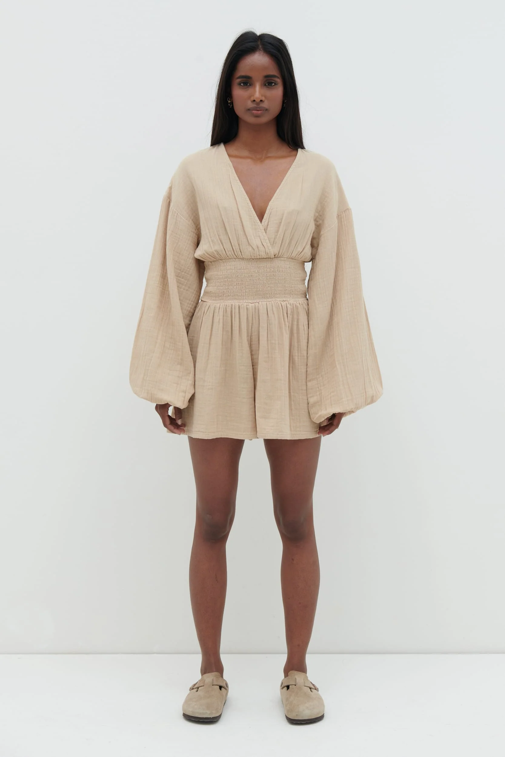Blake Shirred Playsuit - Beige - Image 4