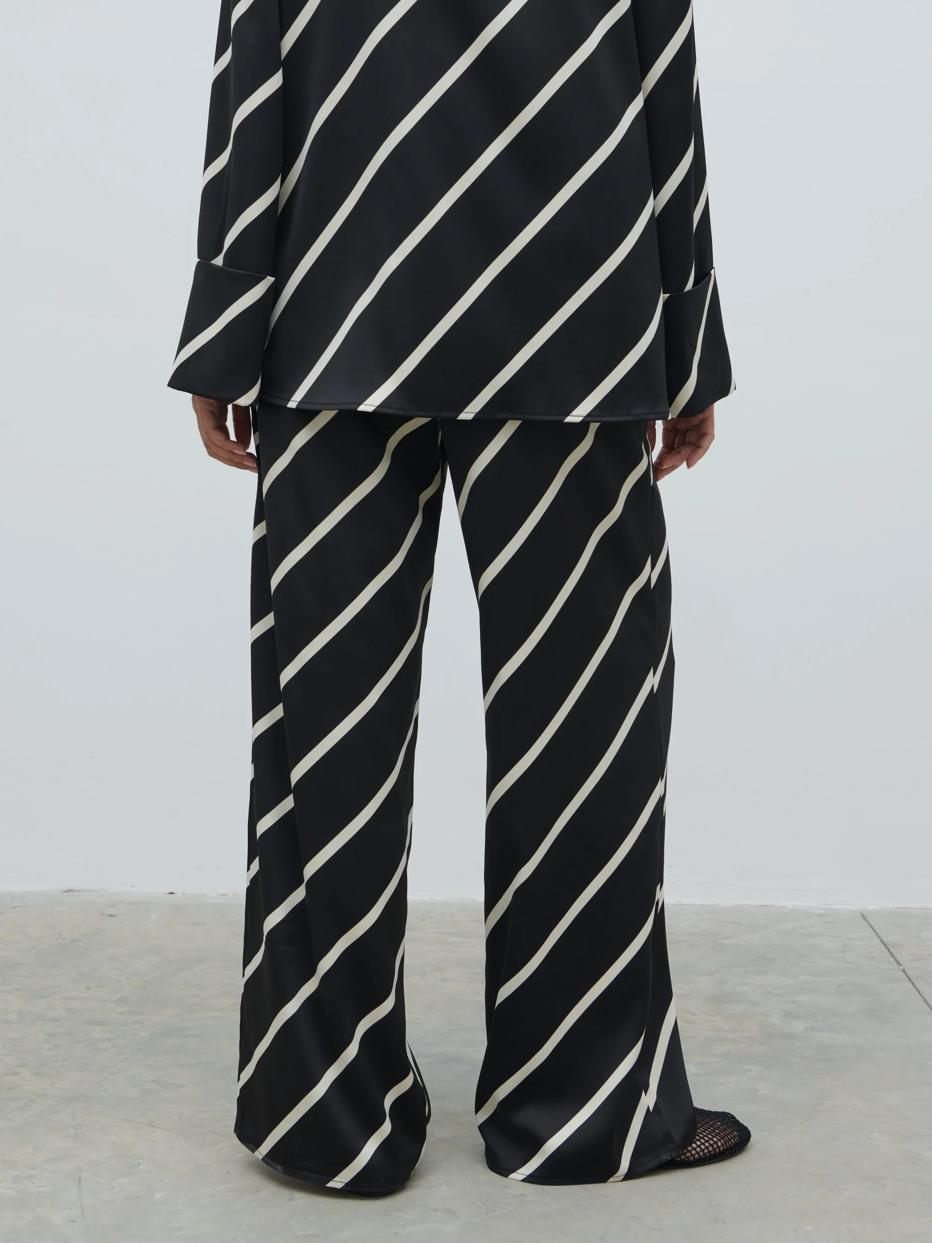Bobbi Drawstring Trousers - Black Asymmetric Stripe - Image 6