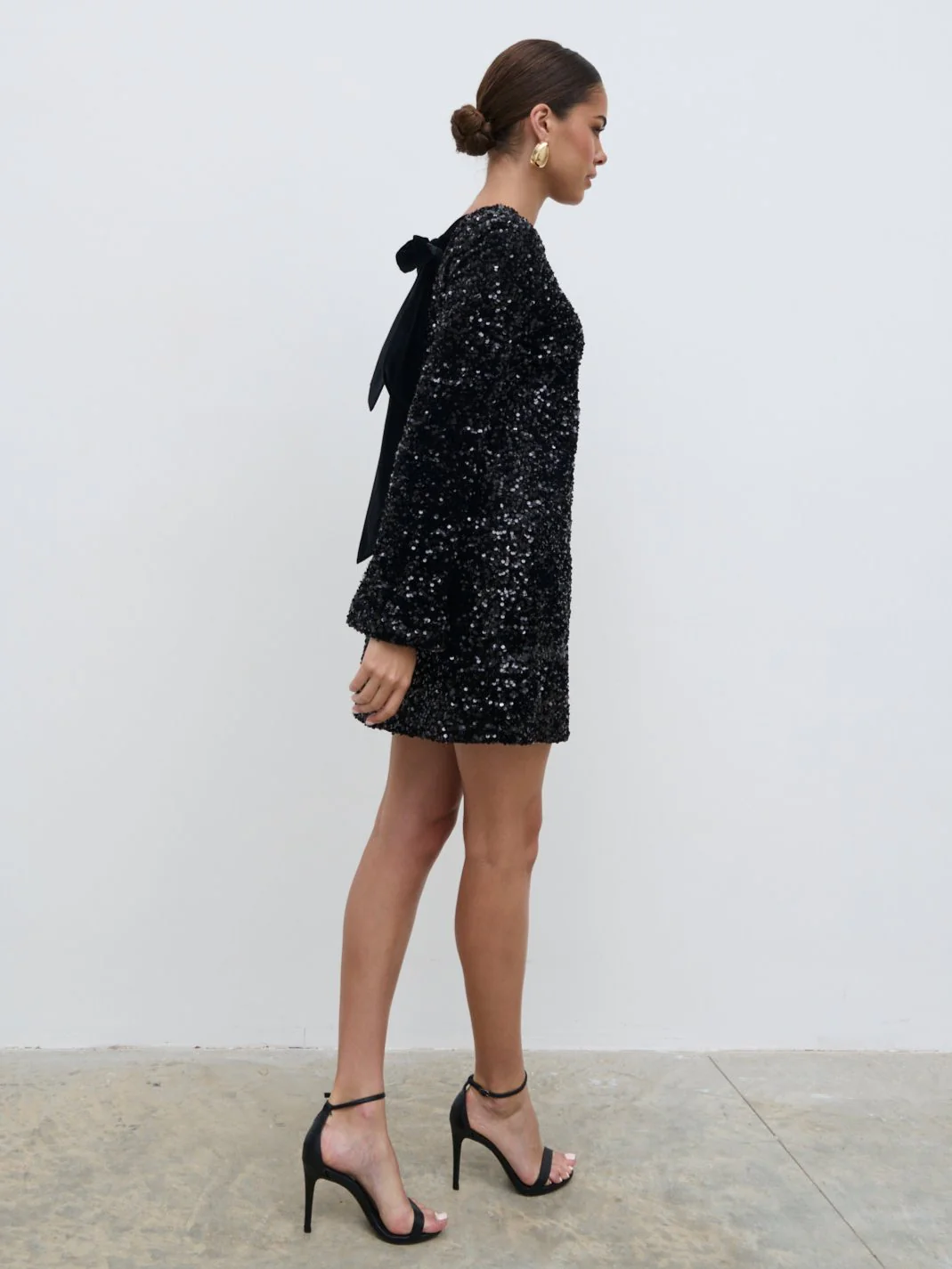 Bow Sequin Shift Dress - Black - Image 4