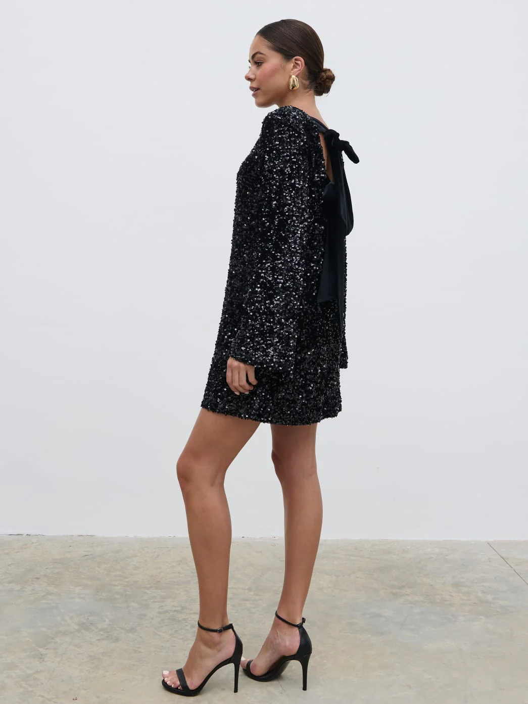 Bow Sequin Shift Dress - Black - Image 6