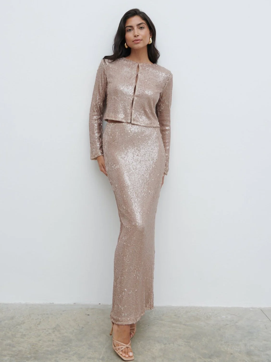 Brayden Sequin Cropped Cardigan - Beige - Image 5