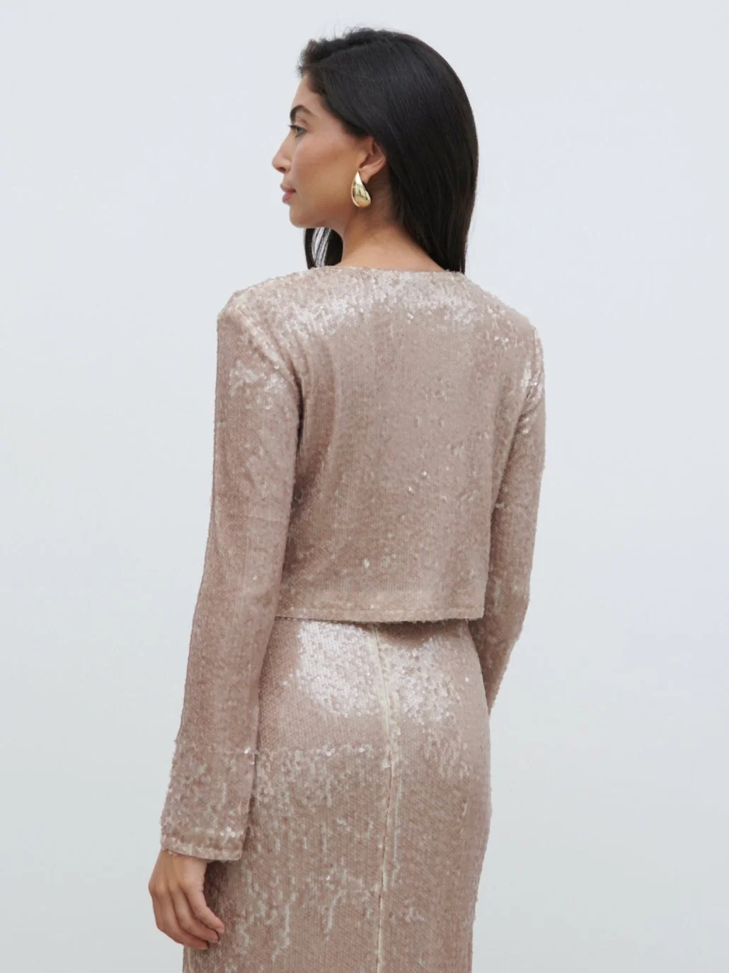 Brayden Sequin Cropped Cardigan - Beige - Image 6