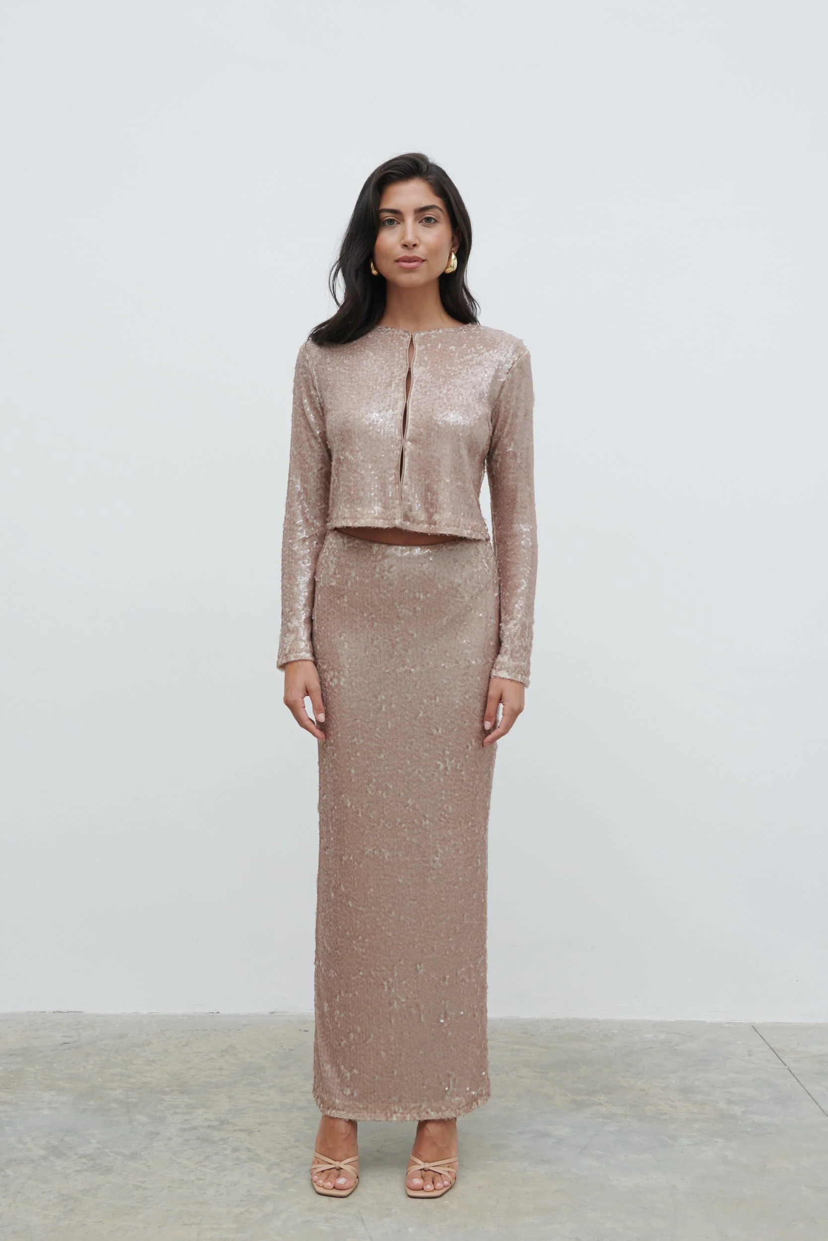 Brayden Sequin Cropped Cardigan - Beige - Image 7