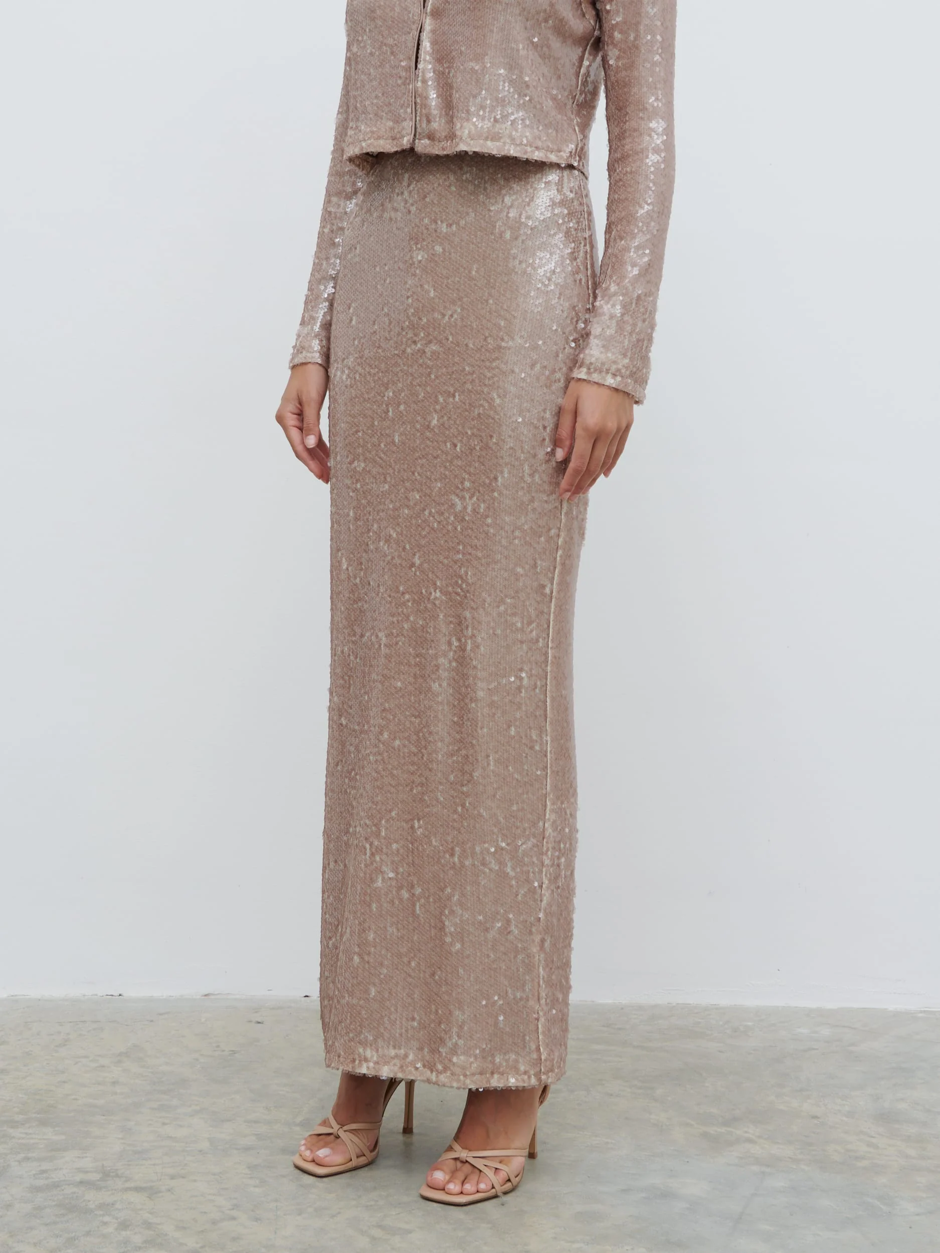 Brayden Sequin Maxi Skirt - Beige - Image 3