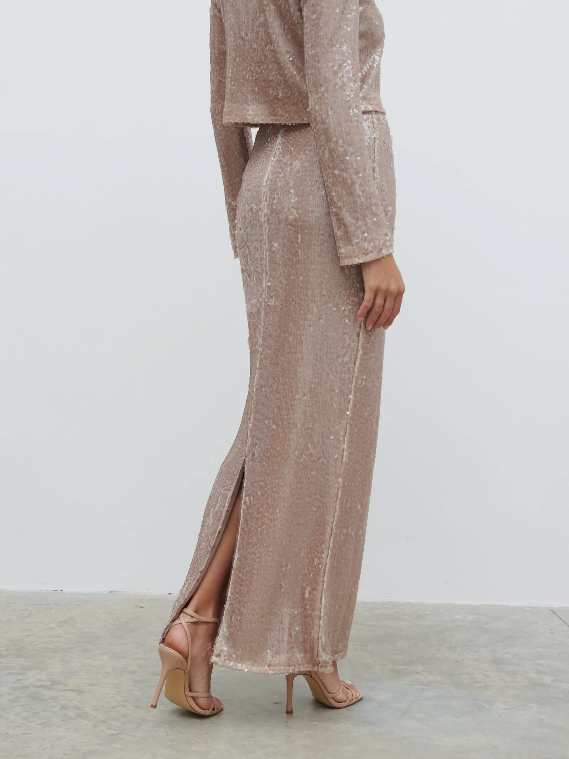 Brayden Sequin Maxi Skirt - Beige - Image 4