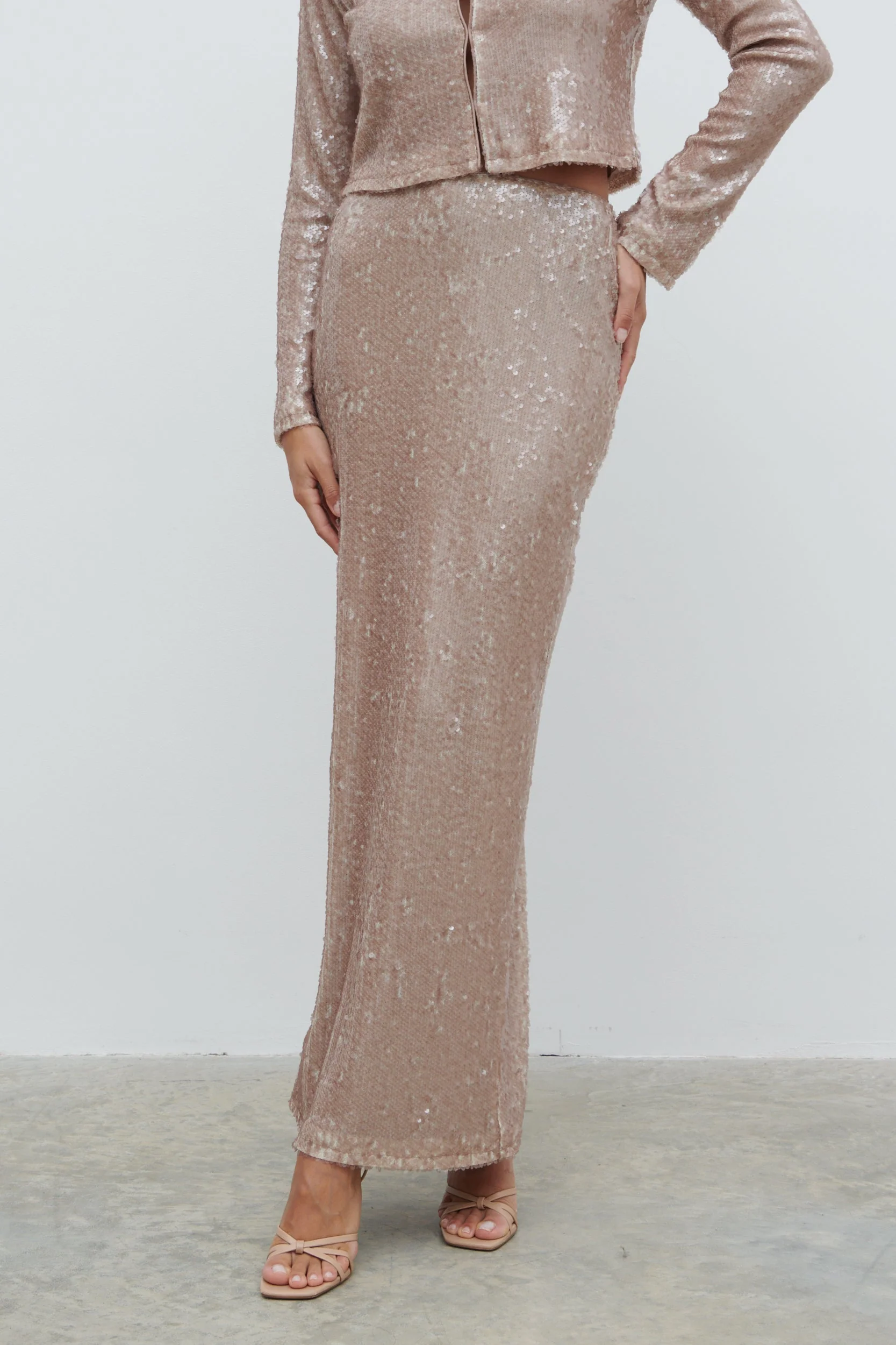 Brayden Sequin Maxi Skirt - Beige - Image 7